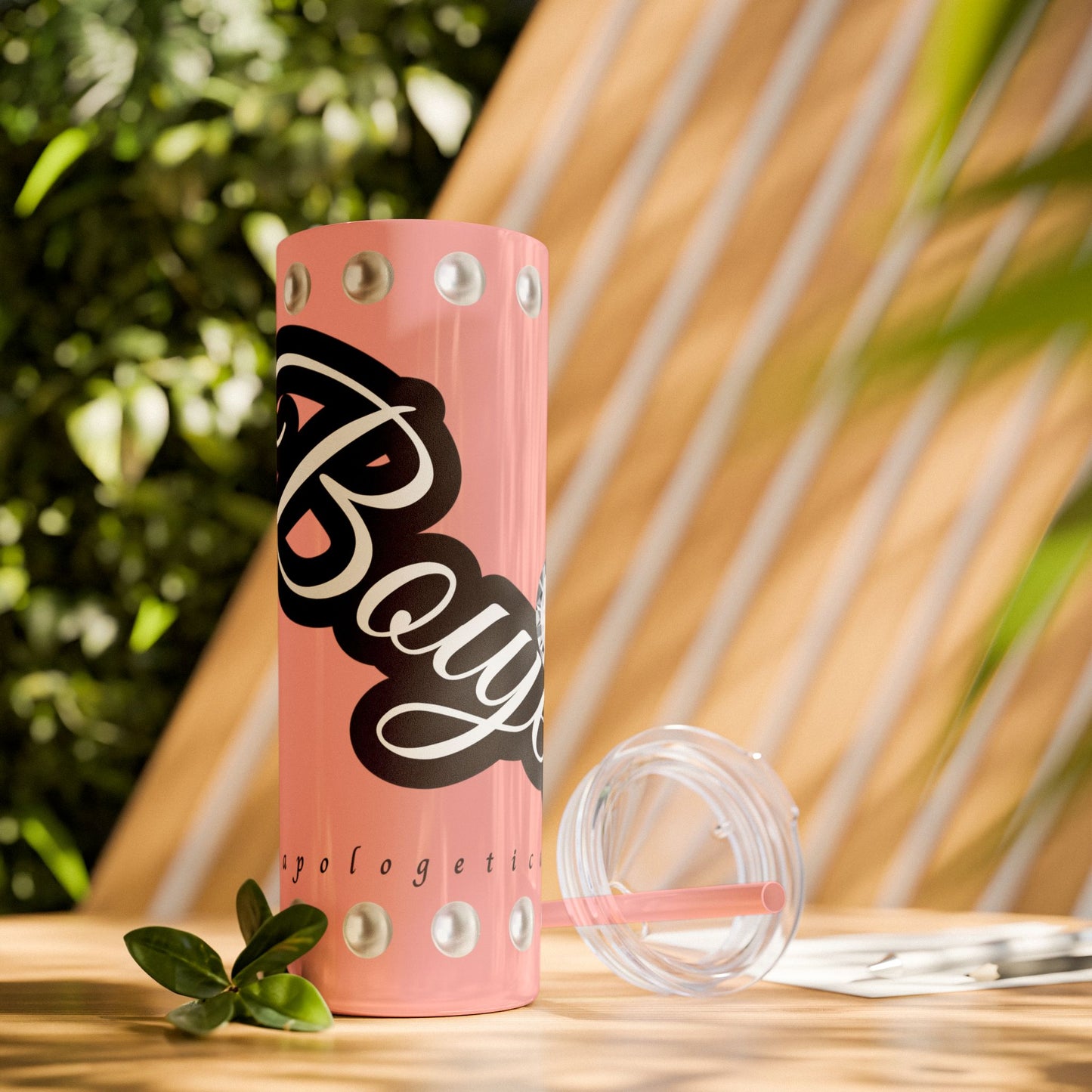 Boujee Unapologetically in PEARLS - Skinny Tumbler with Straw, 20oz