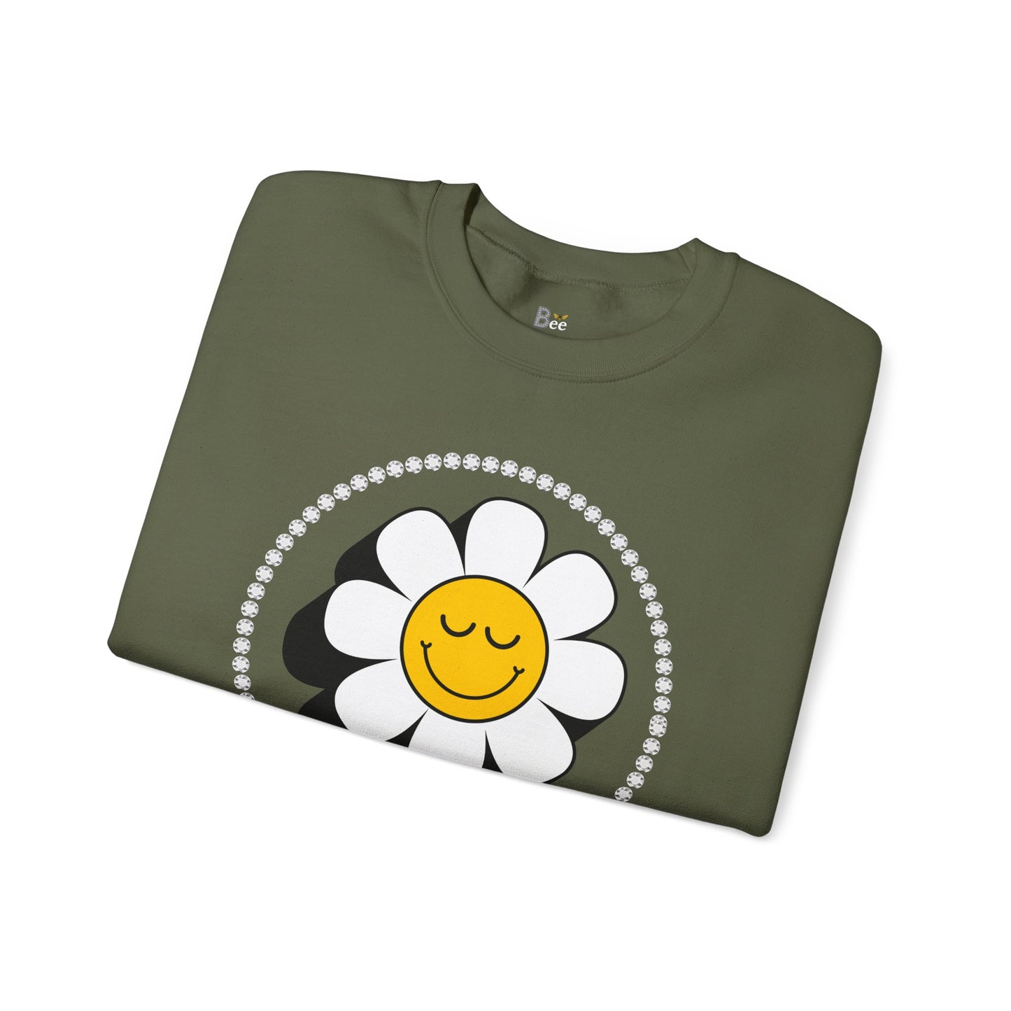 Boujee Flower Smiley Face Closed Eyes - Heavy Blend™ Dark Colors Crewneck Sweatshirt