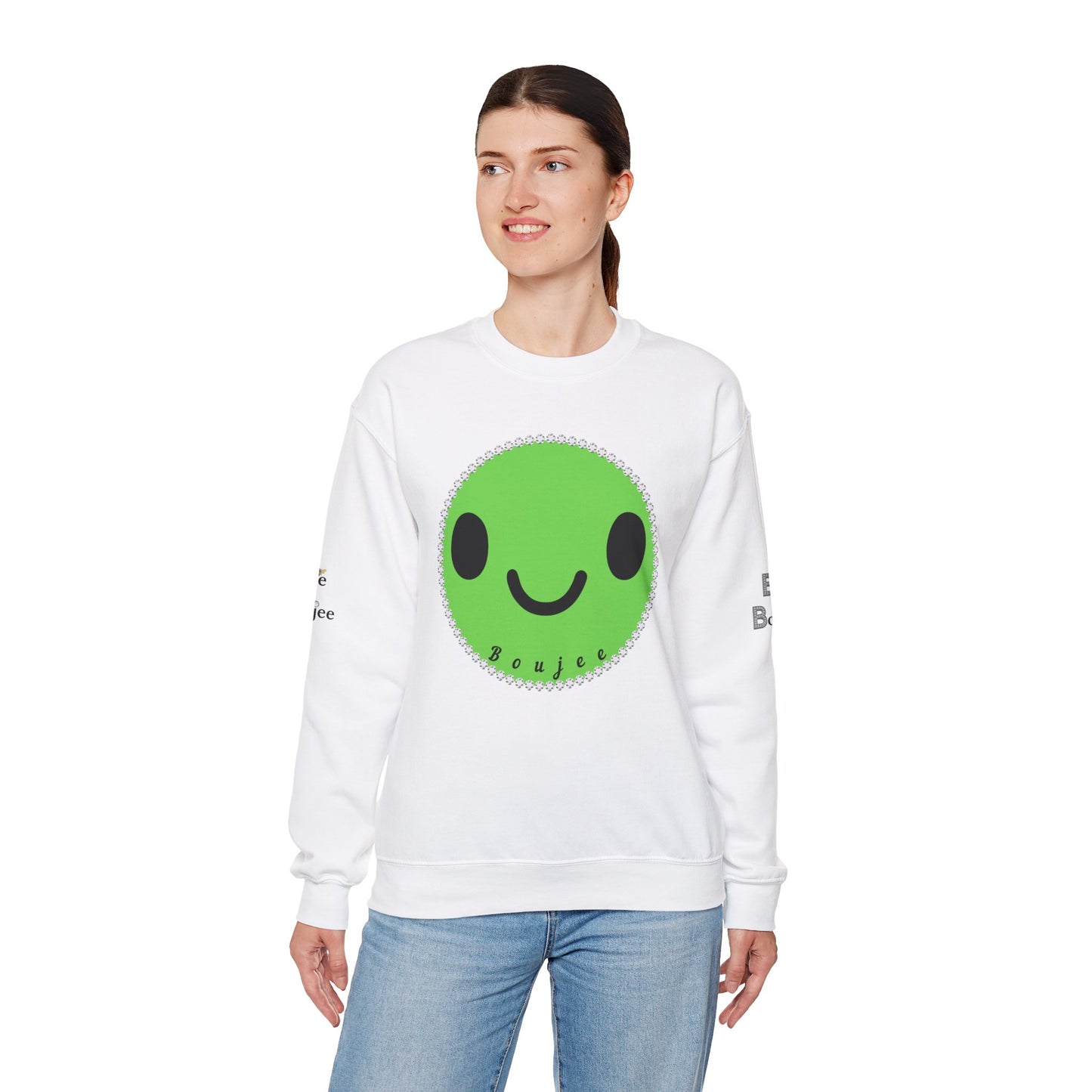 Boujee Smiley Face Green - Heavy Blend™ Light Colors Crewneck Sweatshirt