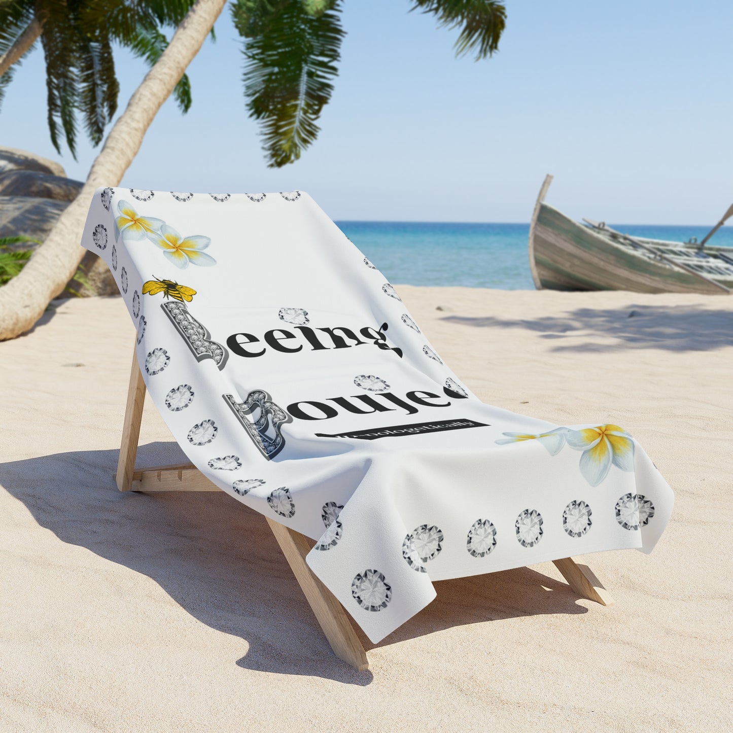 Beeing Boujee Diamonds - Beach Towel WHITE Tropical Flowers