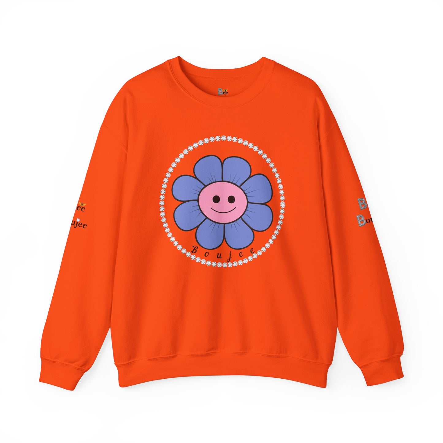 Boujee Flower Smiley Face Blue Pink - Heavy Blend™ Light Colors Crewneck Sweatshirt