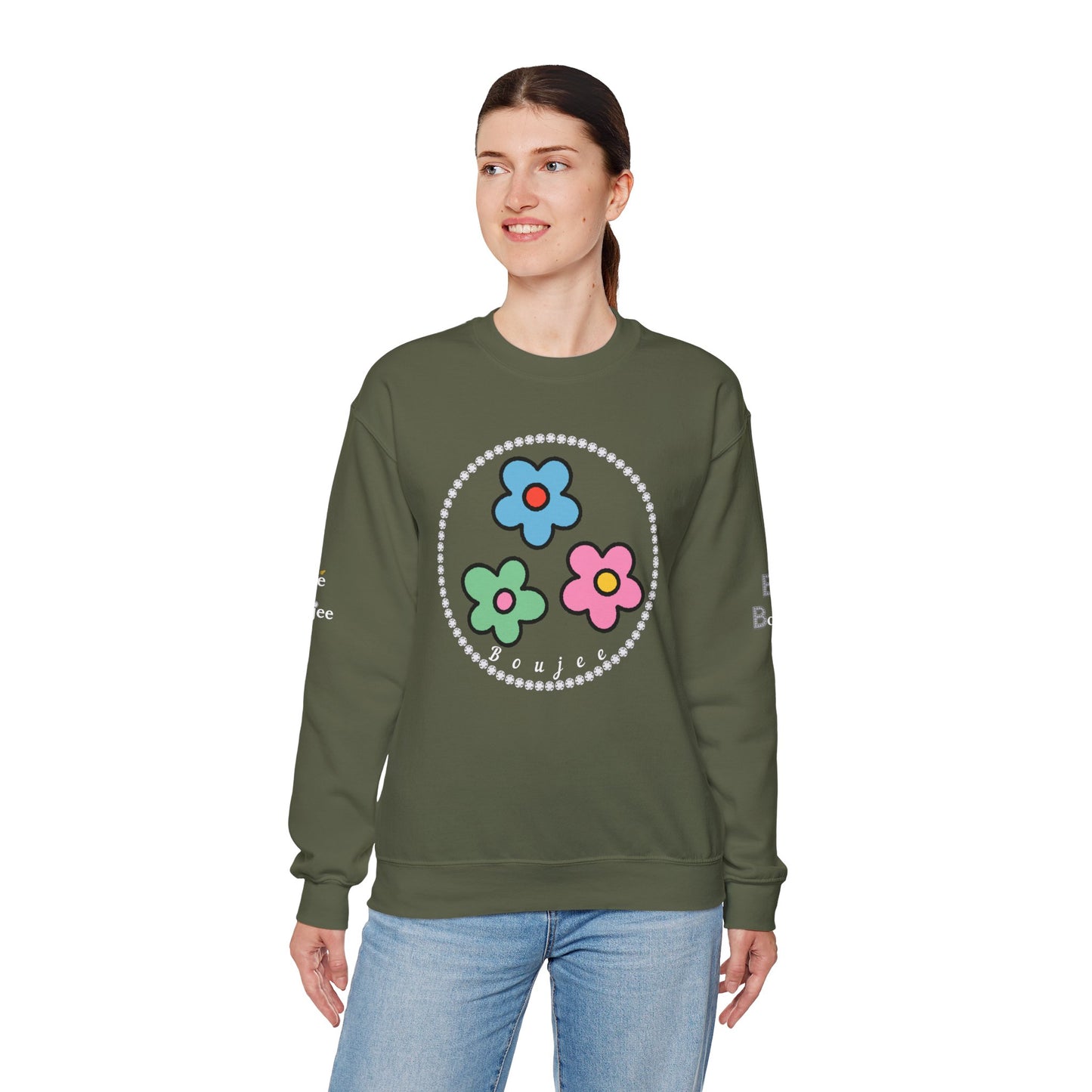 Boujee Mini Flowers Blue Green Pink - Heavy Blend™ Dark Colors Crewneck Sweatshirt