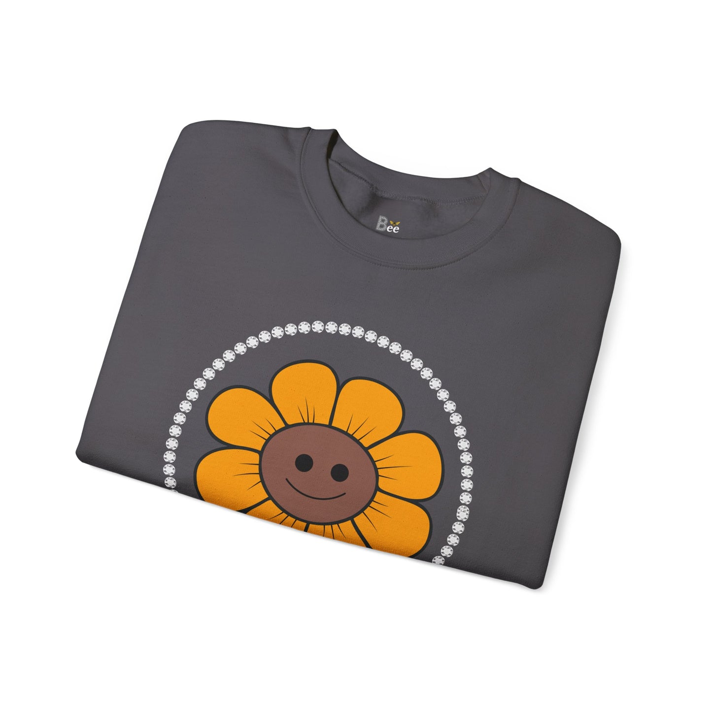 Boujee Flower Smiley Face Gold Brown - Heavy Blend™ Dark Colors Crewneck Sweatshirt