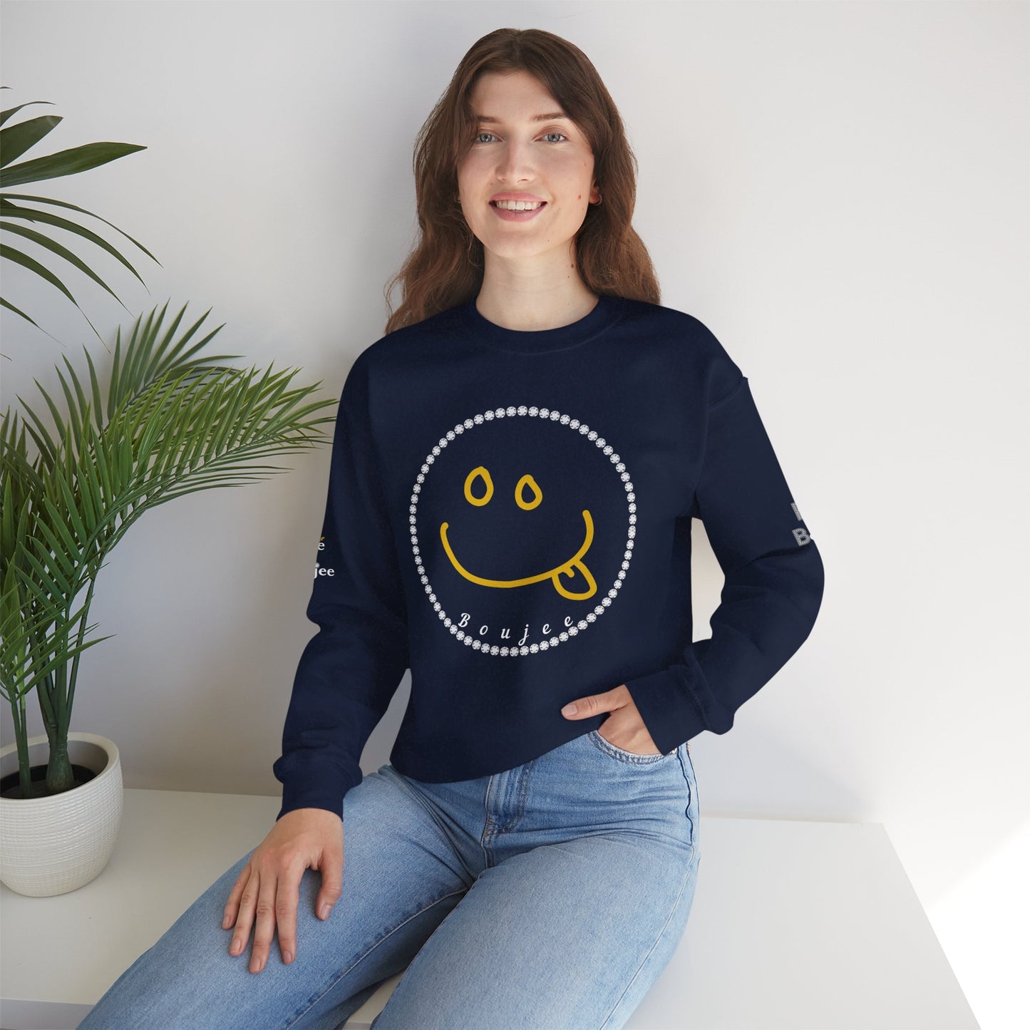 Boujee Smiley Goofy Face - Heavy Blend™ Dark Colors Crewneck Sweatshirt
