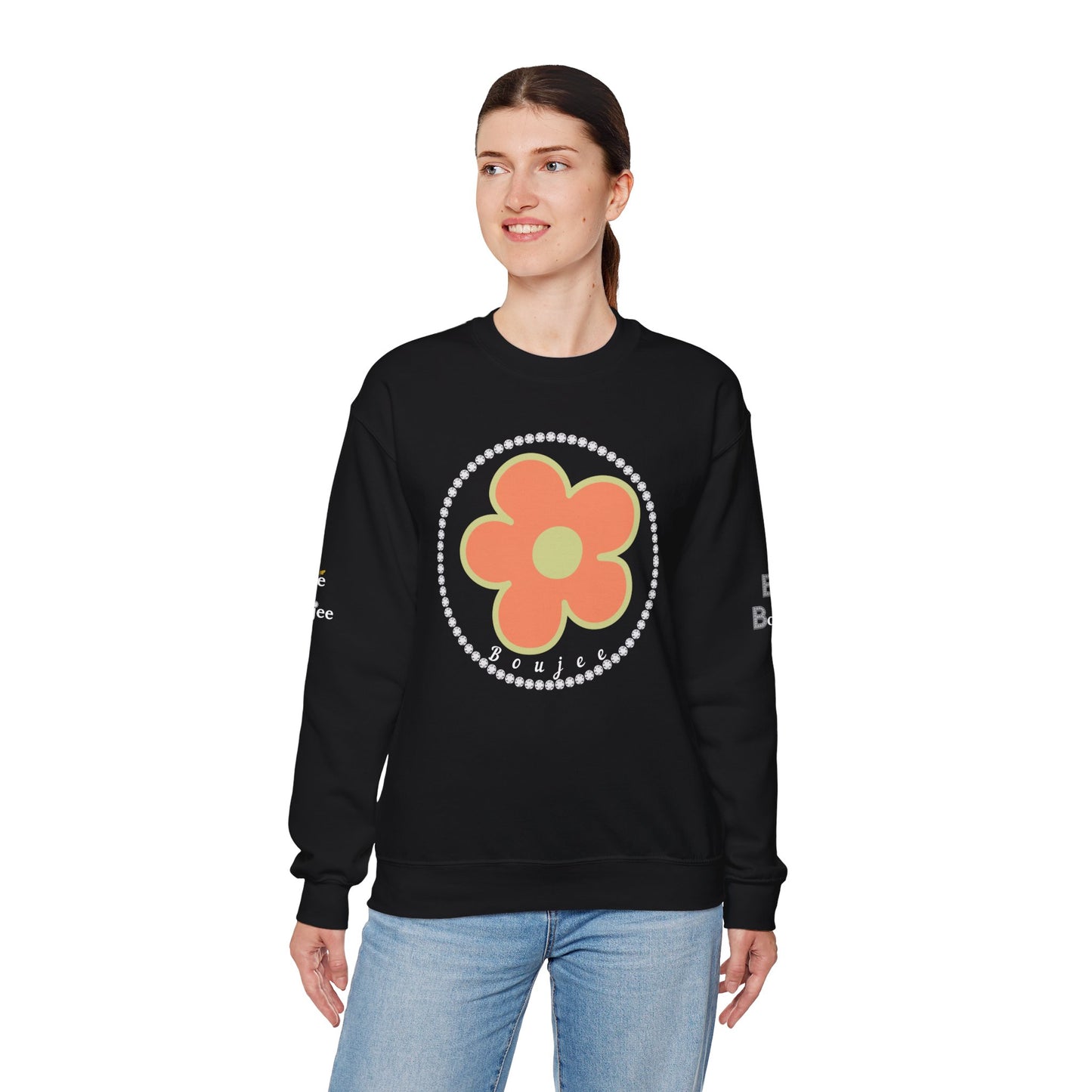 Boujee Flower Orange Green - Heavy Blend™ Dark Colors Crewneck Sweatshirt