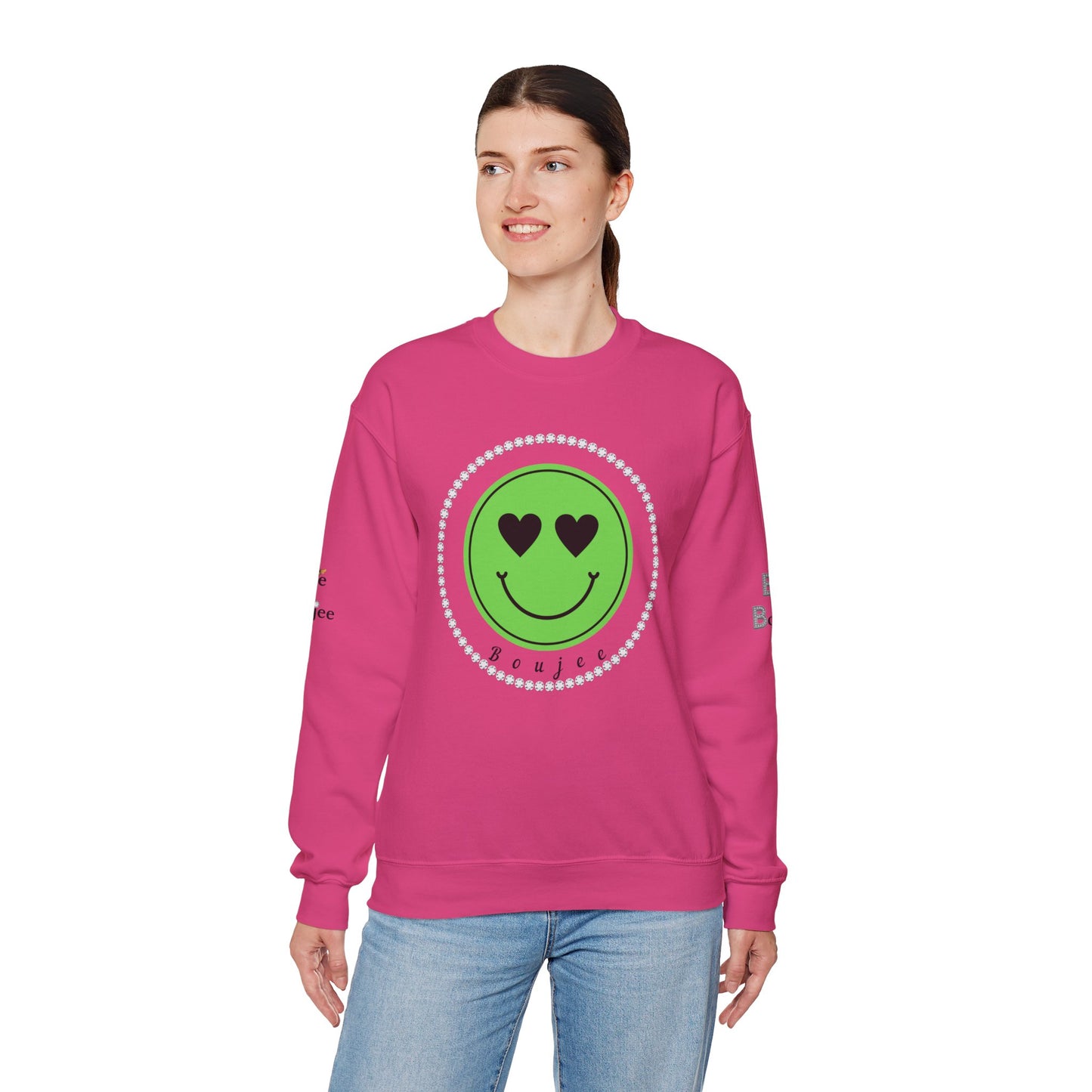 Boujee Smiley Face Heart Eyes Green - Heavy Blend™ Light Colors Crewneck Sweatshirt