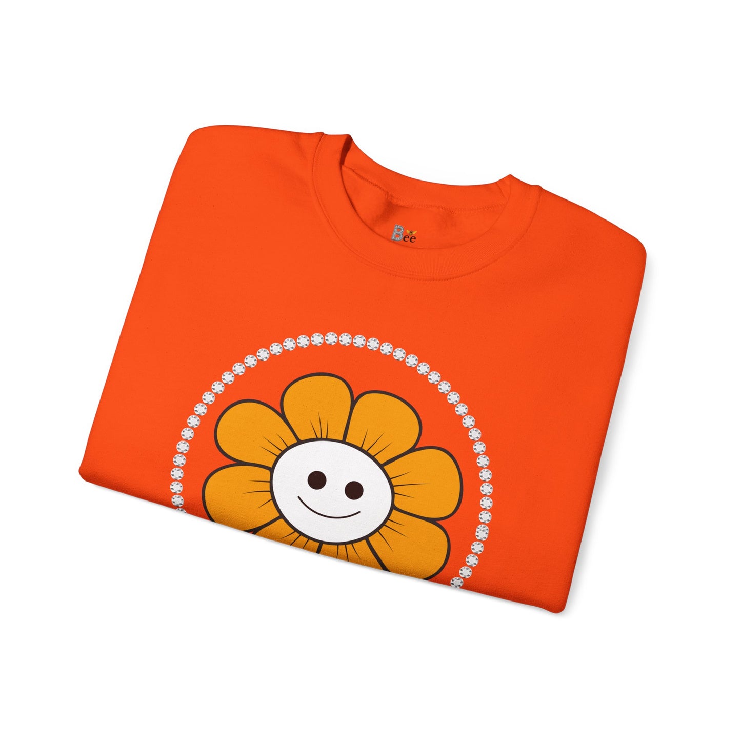 Boujee Flower Smiley Face Gold White - Heavy Blend™ Light Colors Crewneck Sweatshirt