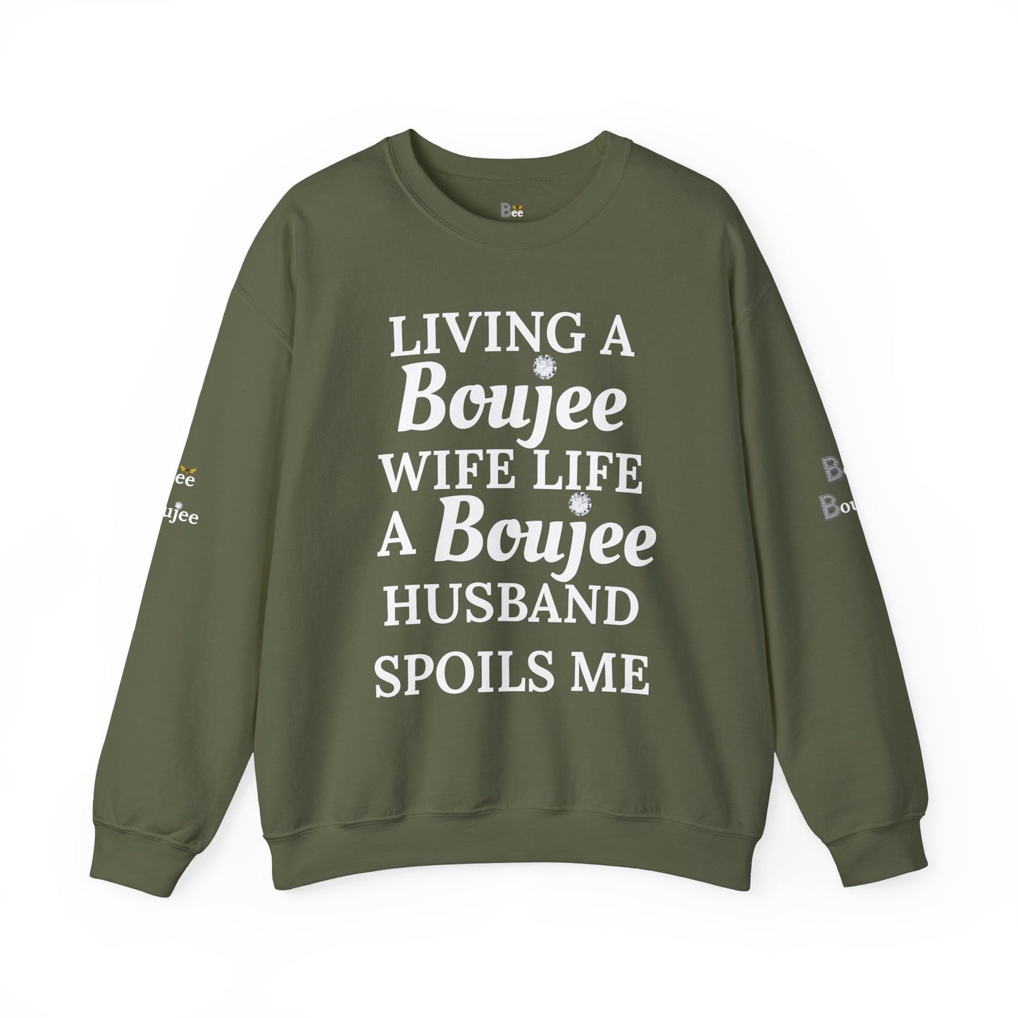 Living a Boujee Wife Life A Boujee Husband Spoils Me - Heavy Blend™ Dark Colors Crewneck Sweatshirt
