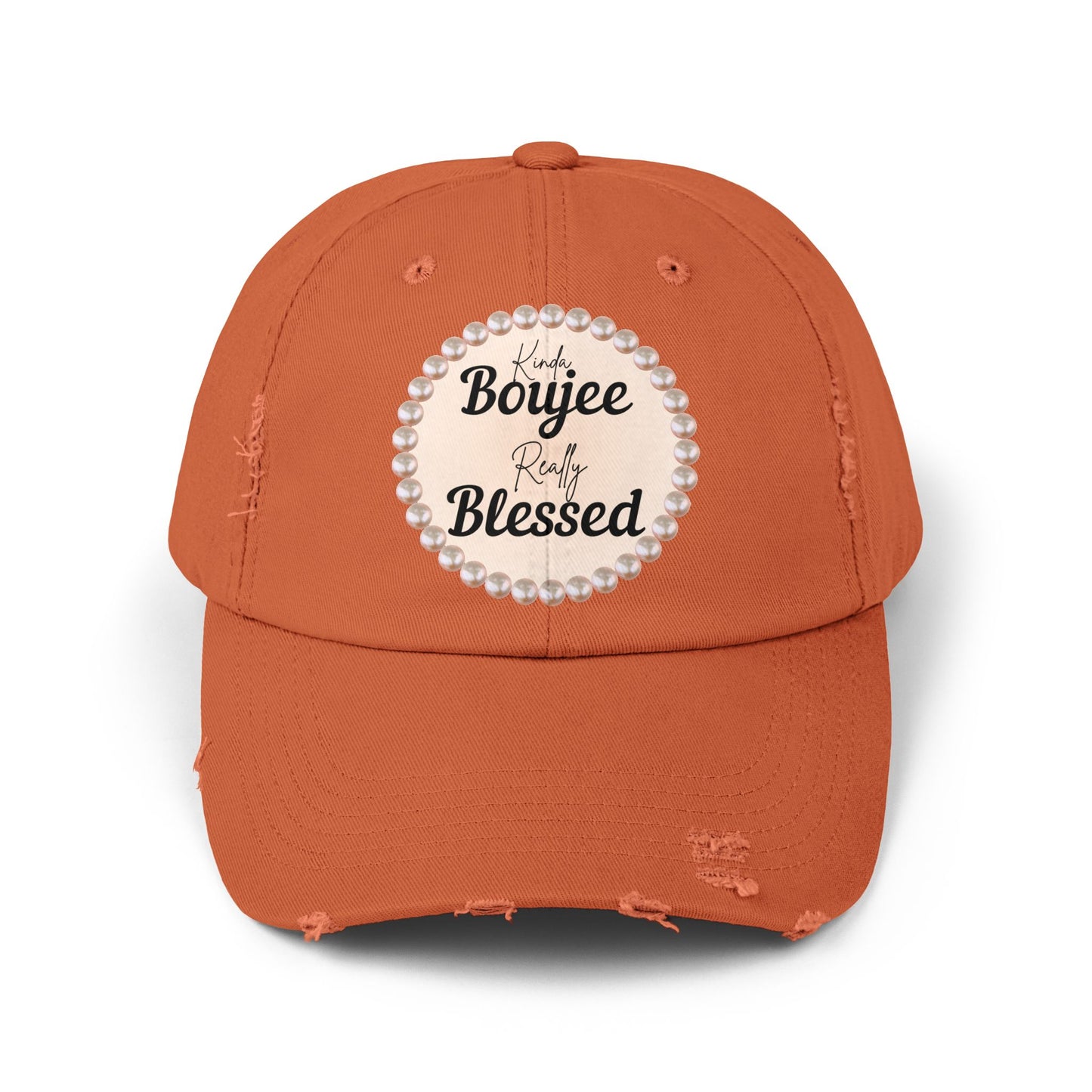 Kinda Boujee Really Blessed Distressed Pearl-Emblem Cap