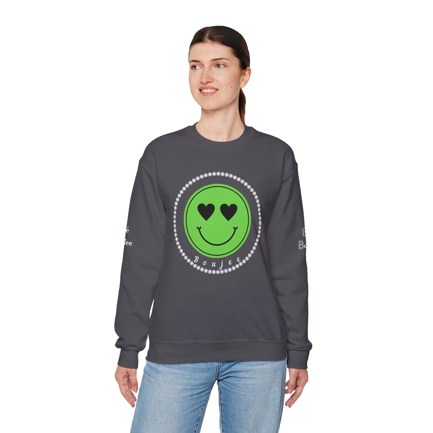 Boujee Smiley Face Green Heart Eyes - Heavy Blend™ Dark Colors Crewneck Sweatshirt
