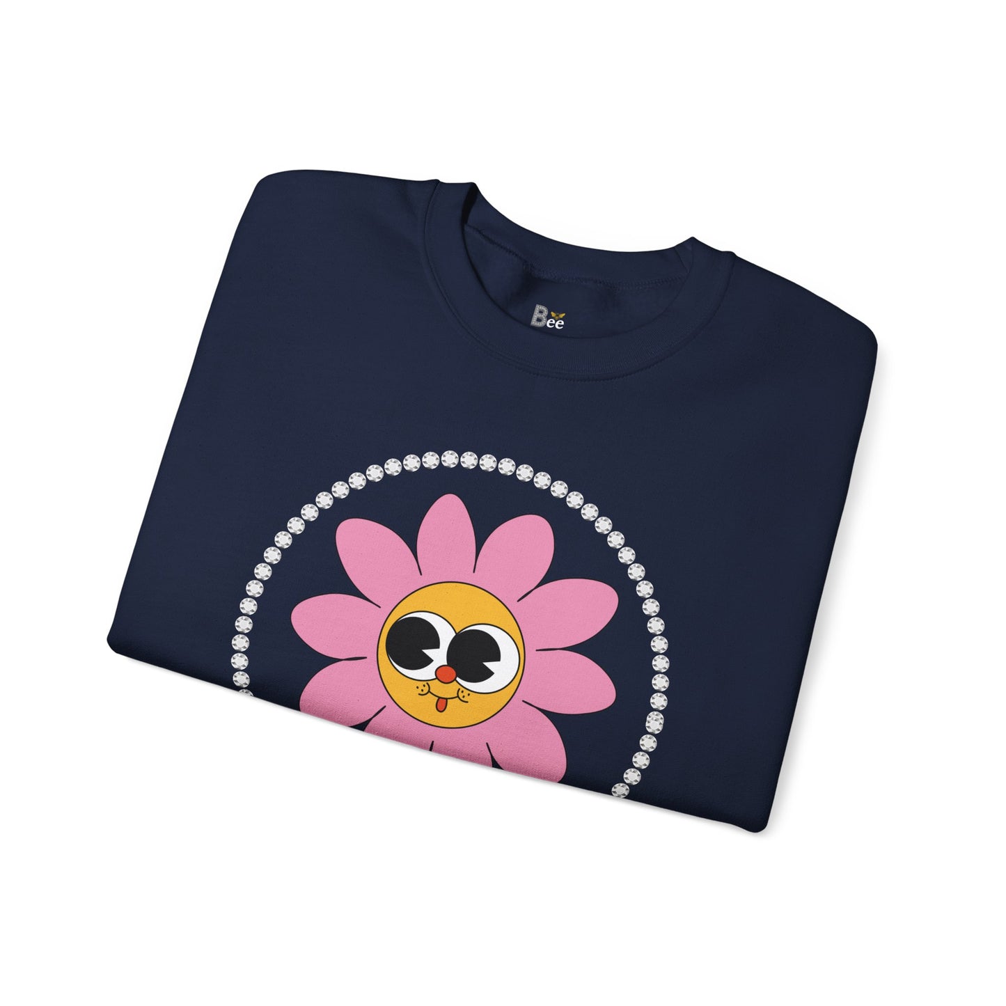 Boujee Flower Smiley Face Pink Gold Wide-Eyed - Heavy Blend™ Dark Colors Crewneck Sweatshirt