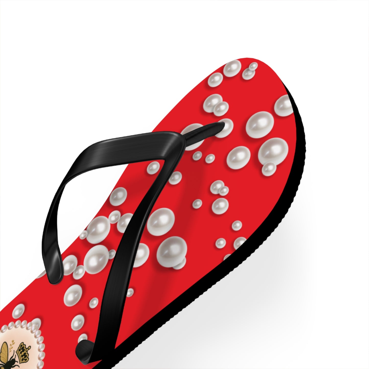 The Boujee Hive Crowned-Bee RED (Sea of Pearls) Flip-Flops - SMALL