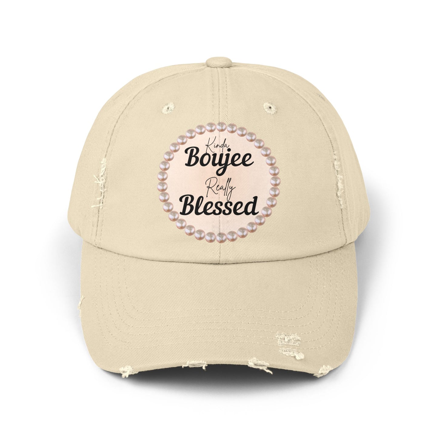 Kinda Boujee Really Blessed Distressed Pearl-Emblem Cap