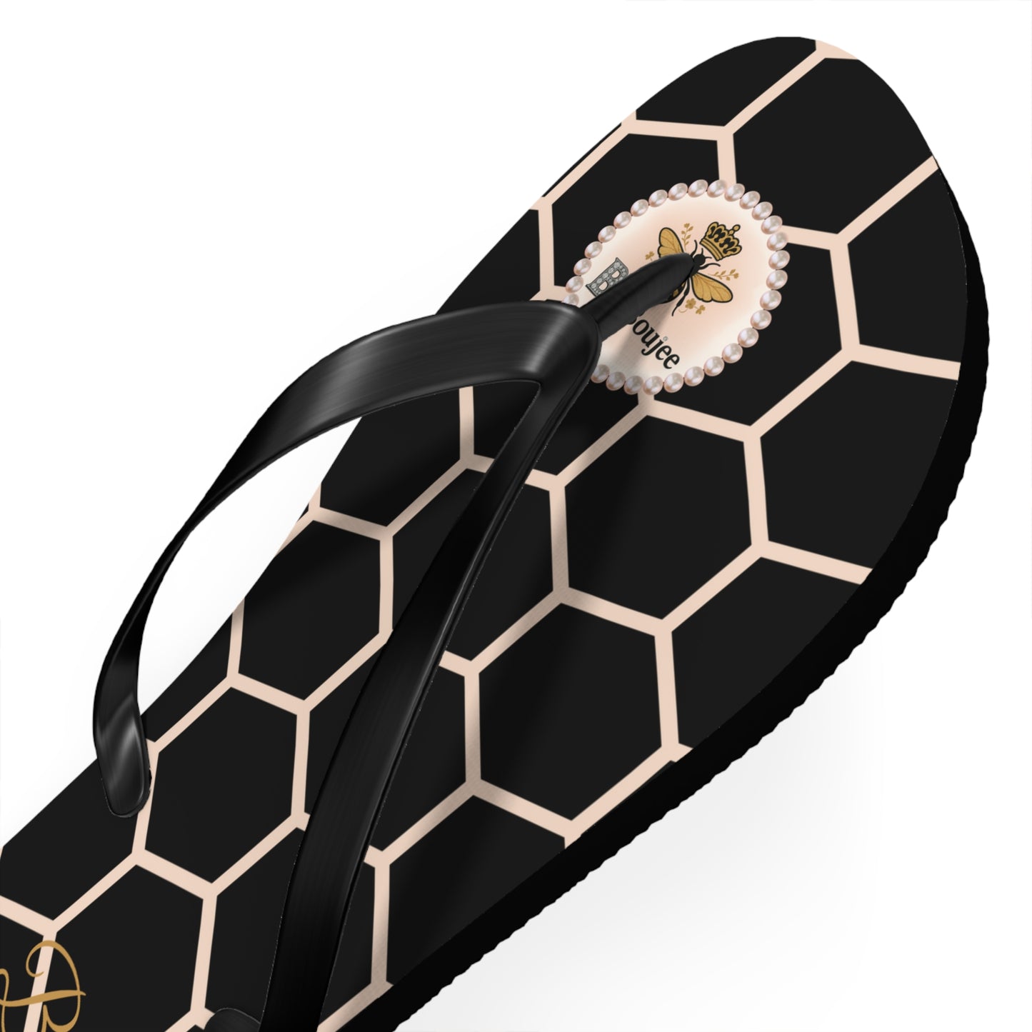 Bee Boujee Peach Honeycomb Flip-Flops (Black & Gold) - EXTRA LARGE