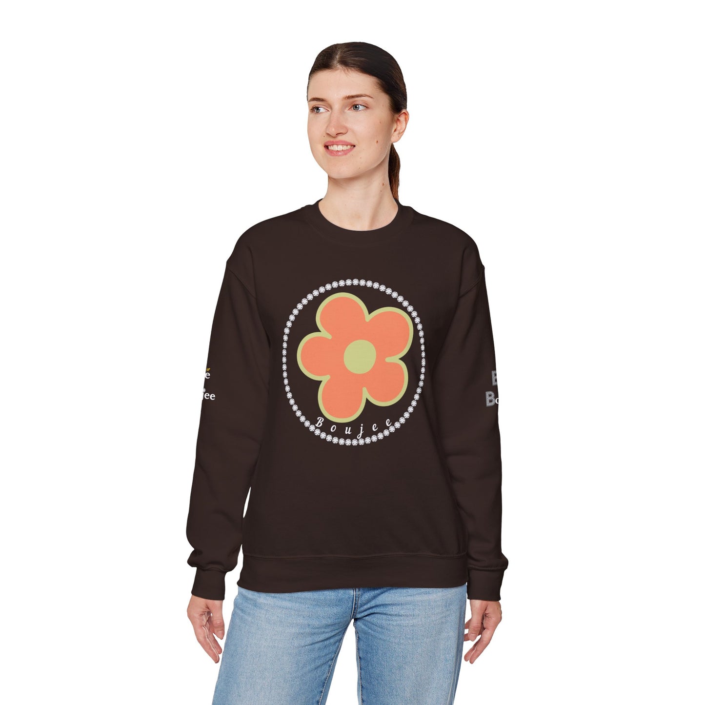 Boujee Flower Orange Green - Heavy Blend™ Dark Colors Crewneck Sweatshirt