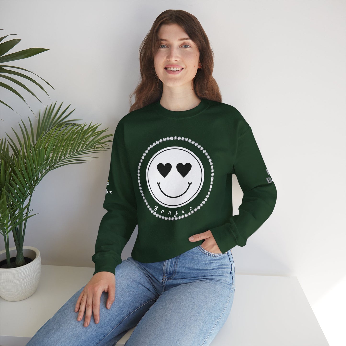 Boujee Smiley Face White Heart Eyes - Heavy Blend™ Dark Colors Crewneck Sweatshirt
