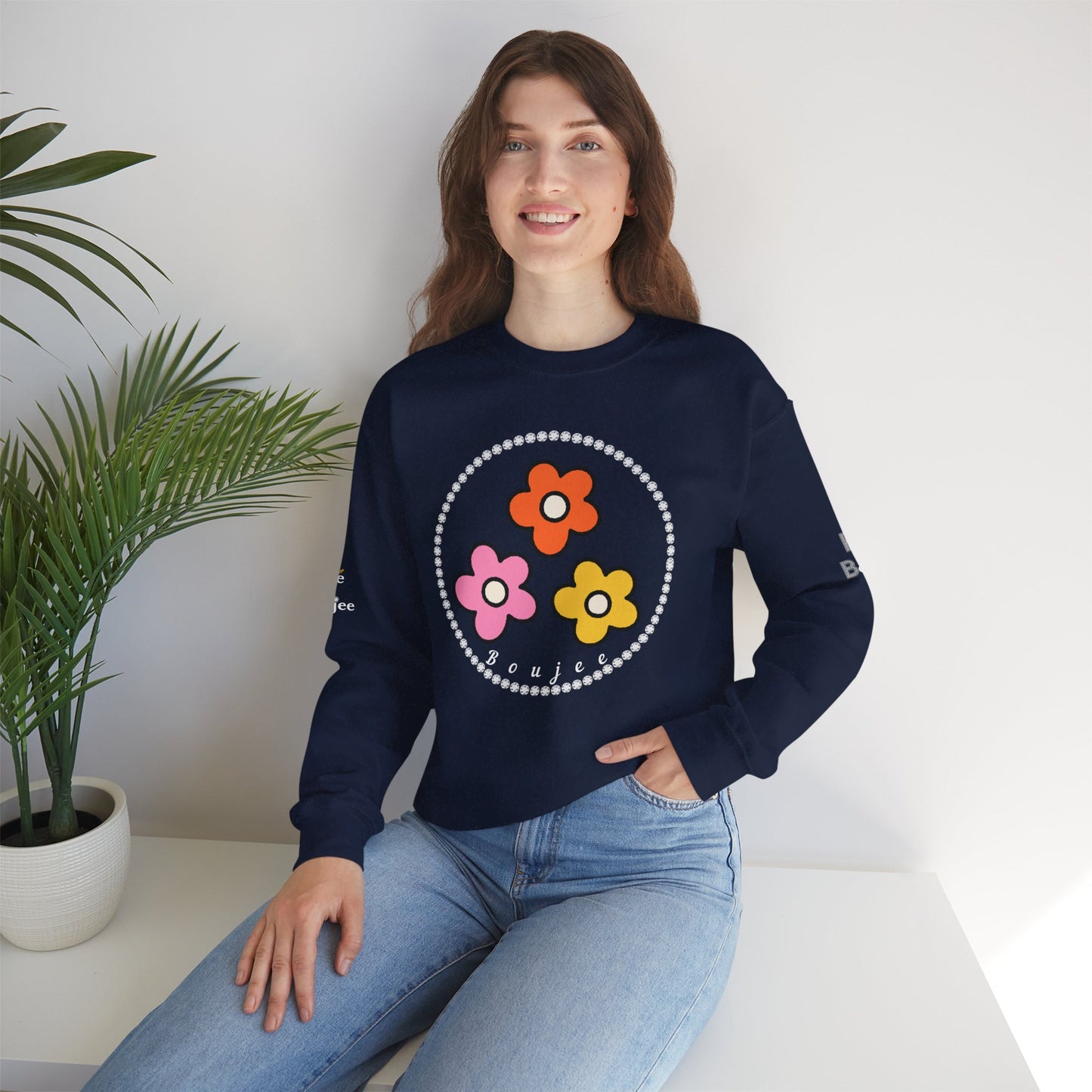 Boujee Mini Flowers Pink Orange Yellow in Diamonds Heavy Blend™ Dark Colors Crewneck Sweatshirt