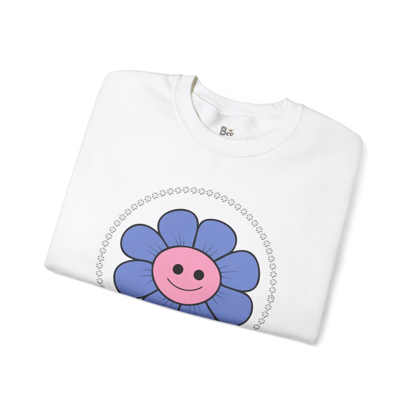 Boujee Flower Smiley Face Blue Pink - Heavy Blend™ Light Colors Crewneck Sweatshirt