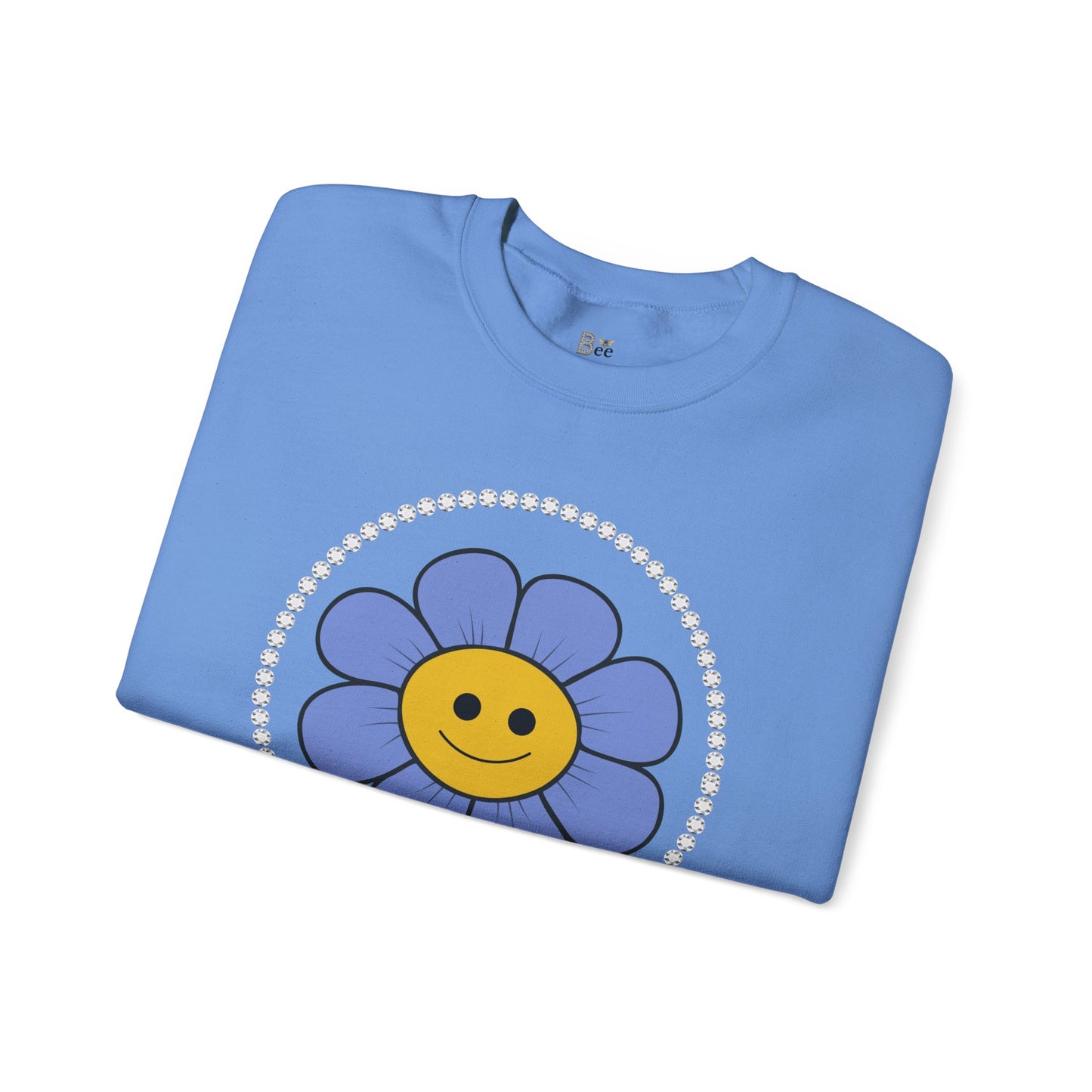Boujee Flower Smiley Face Blue Gold - Heavy Blend™ Light Colors Crewneck Sweatshirt