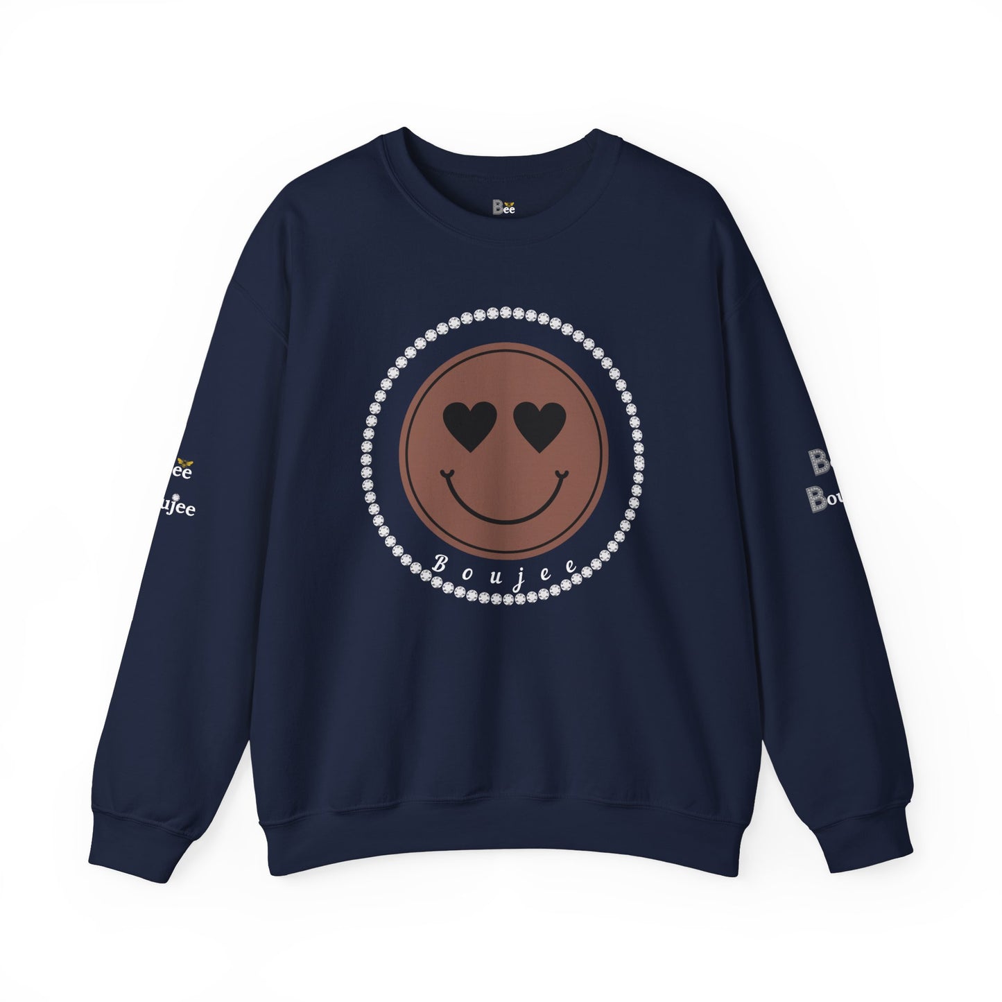 Boujee Smiley Face Brown Heart Eyes - Heavy Blend™ Dark Colors Crewneck Sweatshirt
