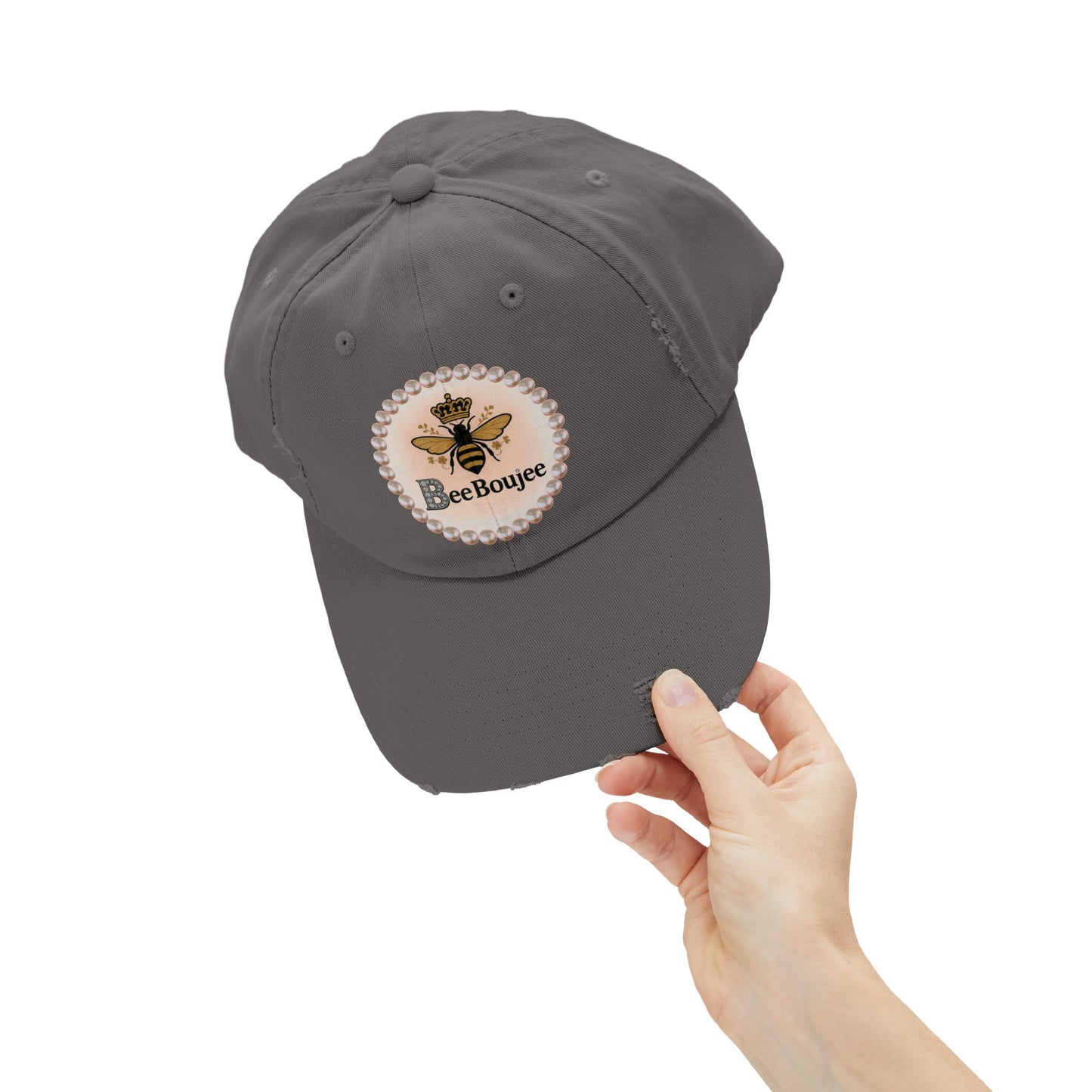 Bee Boujee Distressed Pearl-Emblem Cap