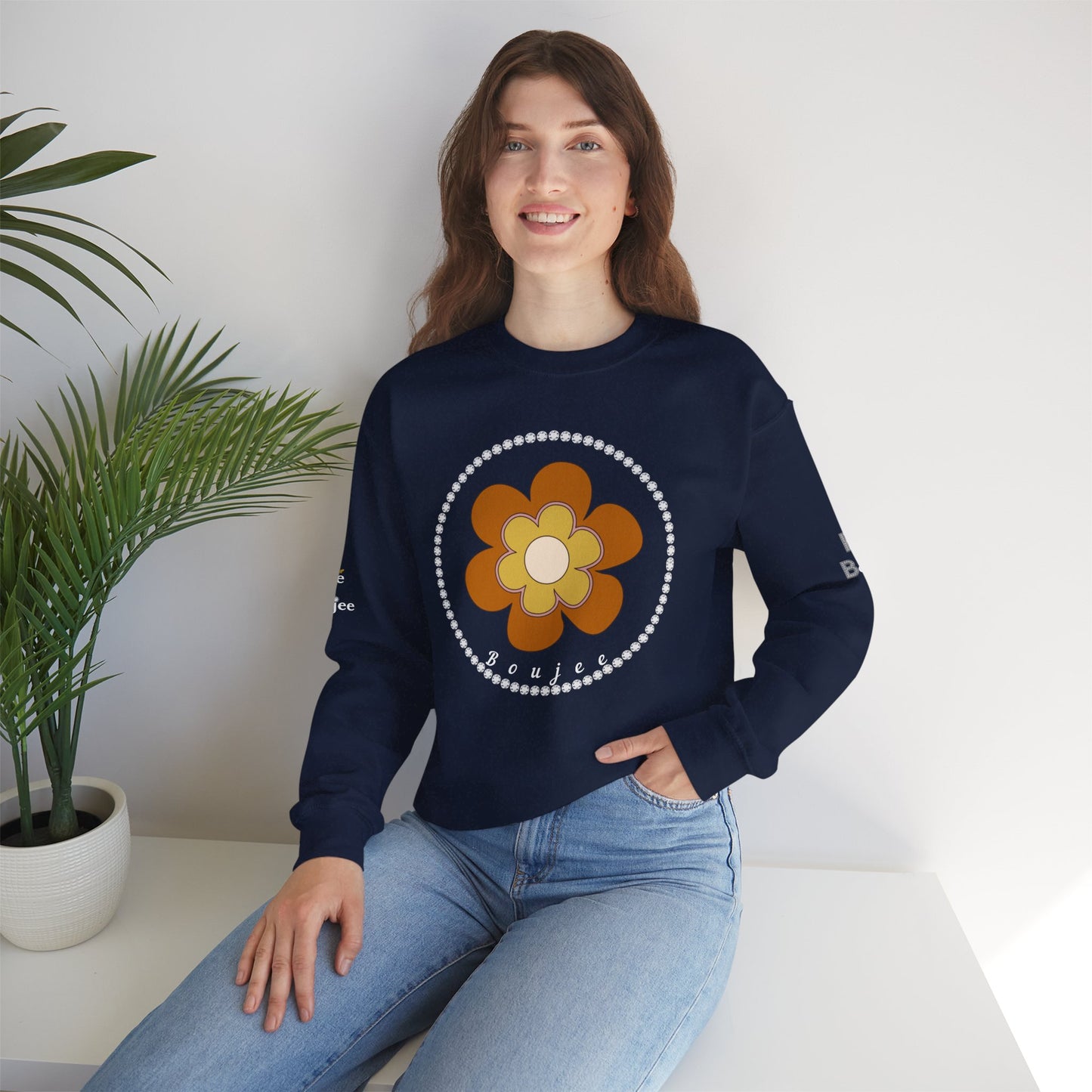 Boujee Brown Flower - Heavy Blend™ Dark Colors Crewneck Sweatshirt