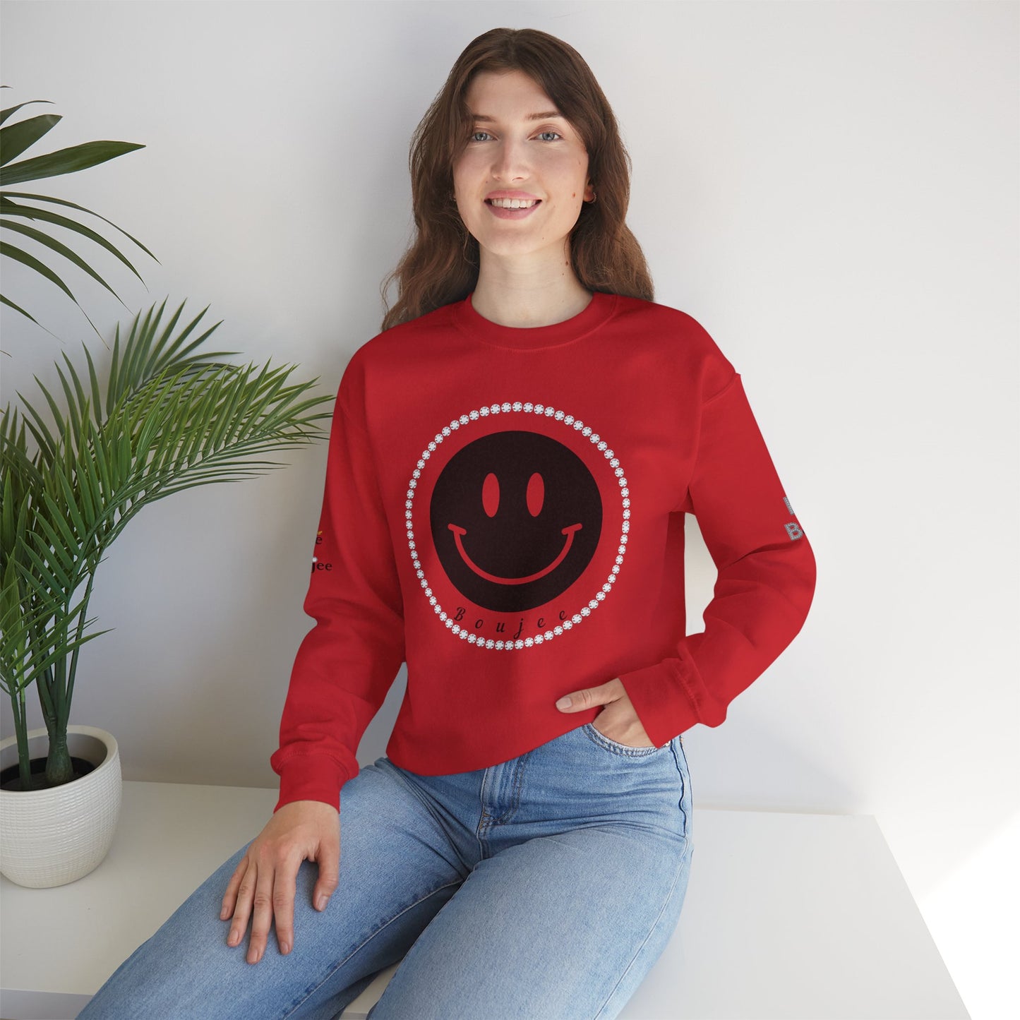 Boujee Smiley Face Black - Heavy Blend™ Light Colors Crewneck Sweatshirt