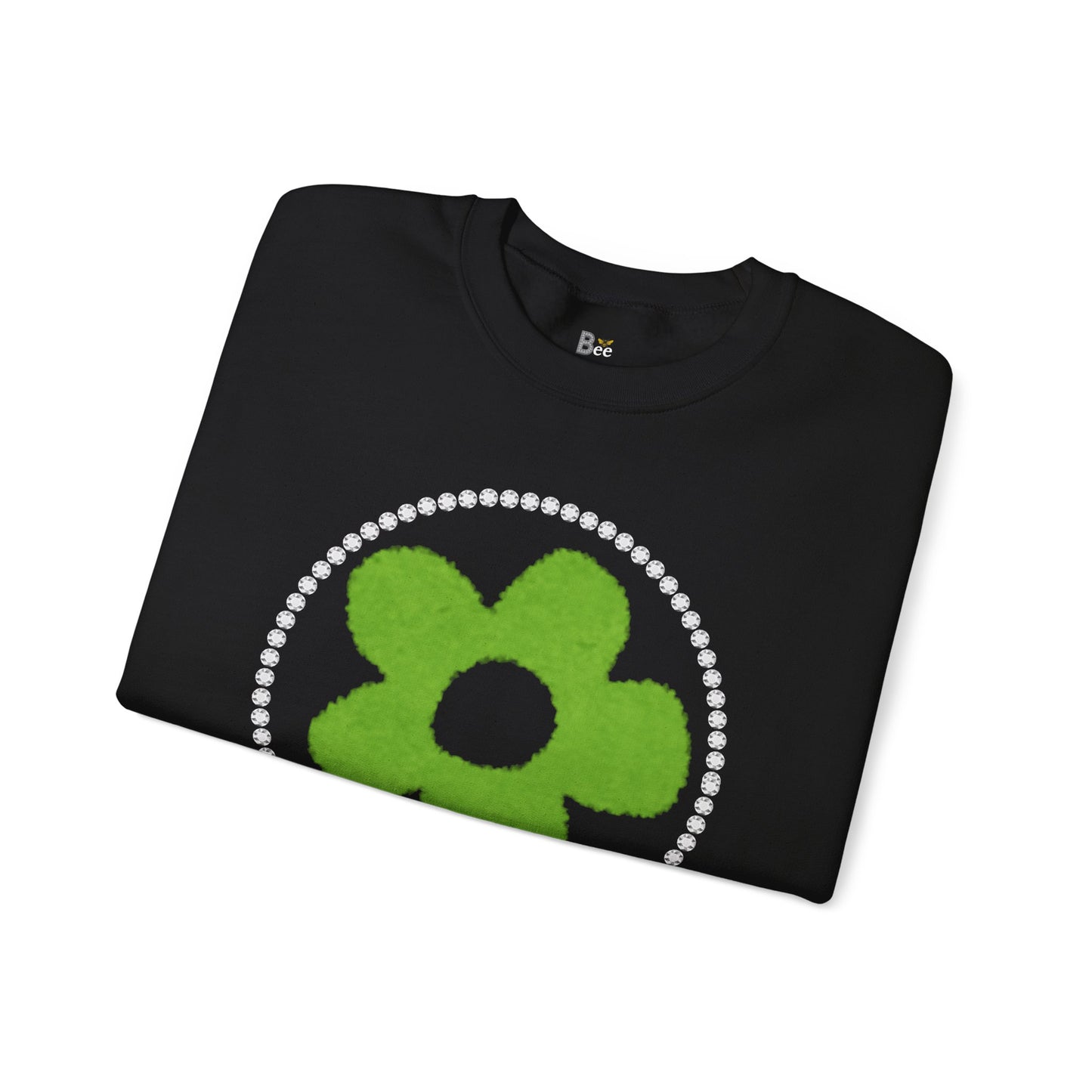 Boujee Fuzzy Green Flower- Heavy Blend™ Dark Colors Crewneck Sweatshirt