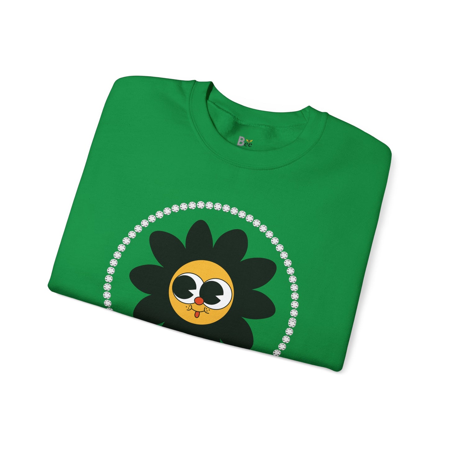 Boujee Flower Smiley Face Black Gold Wide-Eyed - Heavy Blend™ Light Colors Crewneck Sweatshirt
