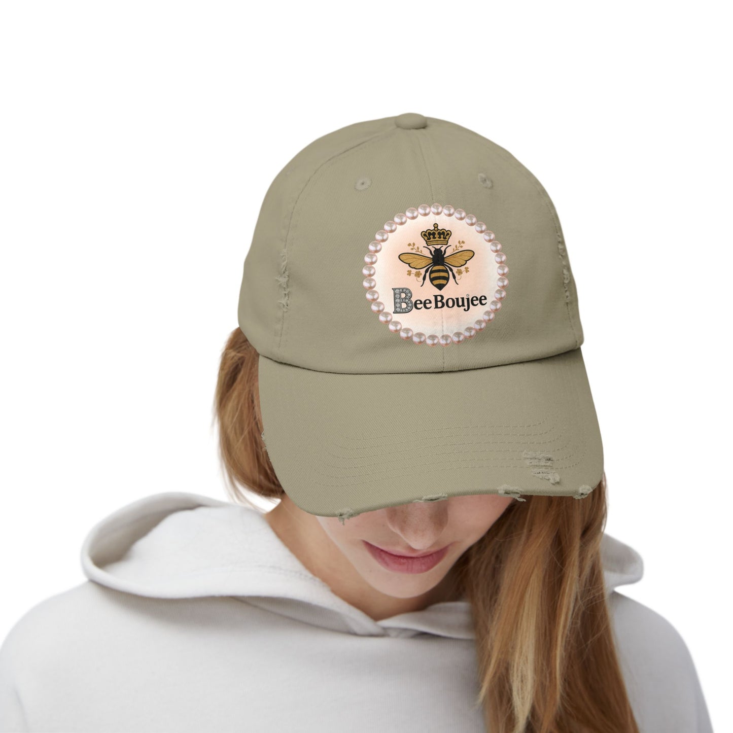 Bee Boujee Distressed Pearl-Emblem Cap