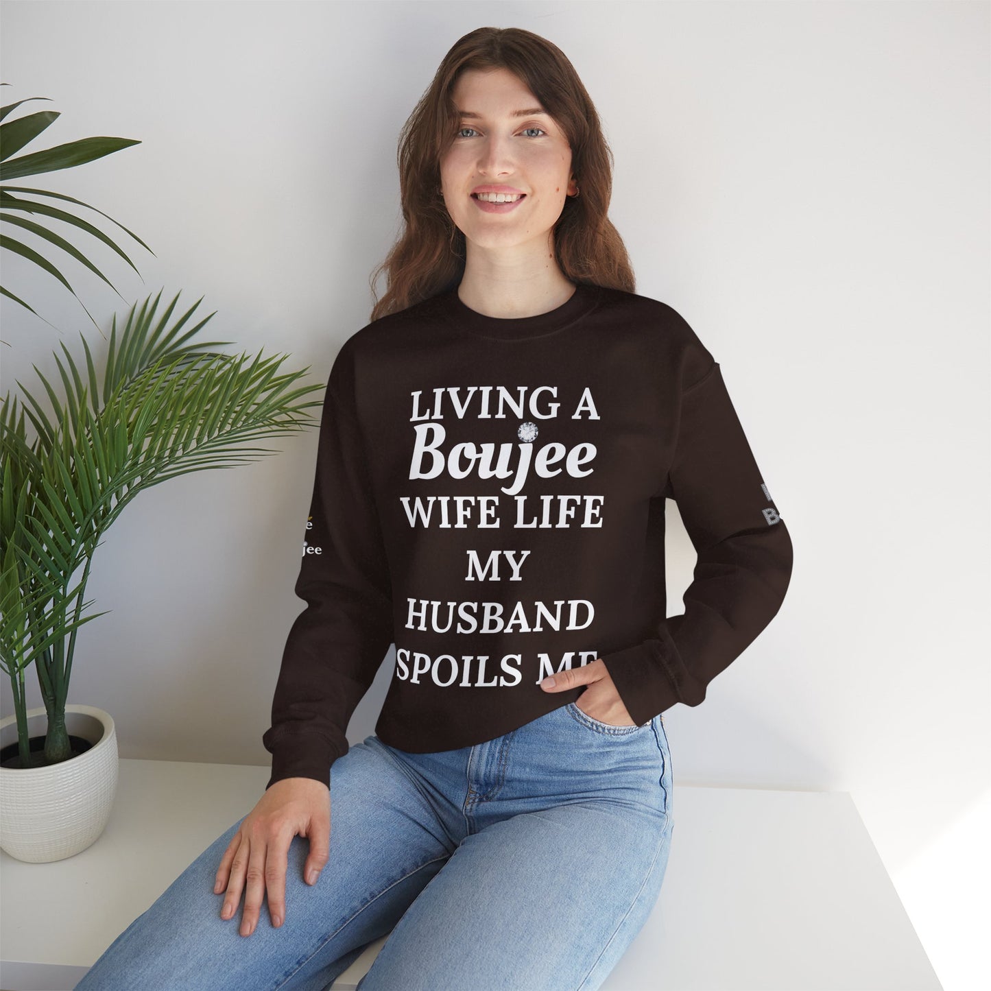 Living a Boujee Wife Life My Husband Spoils Me - Heavy Blend™ Dark Colors Crewneck Sweatshirt
