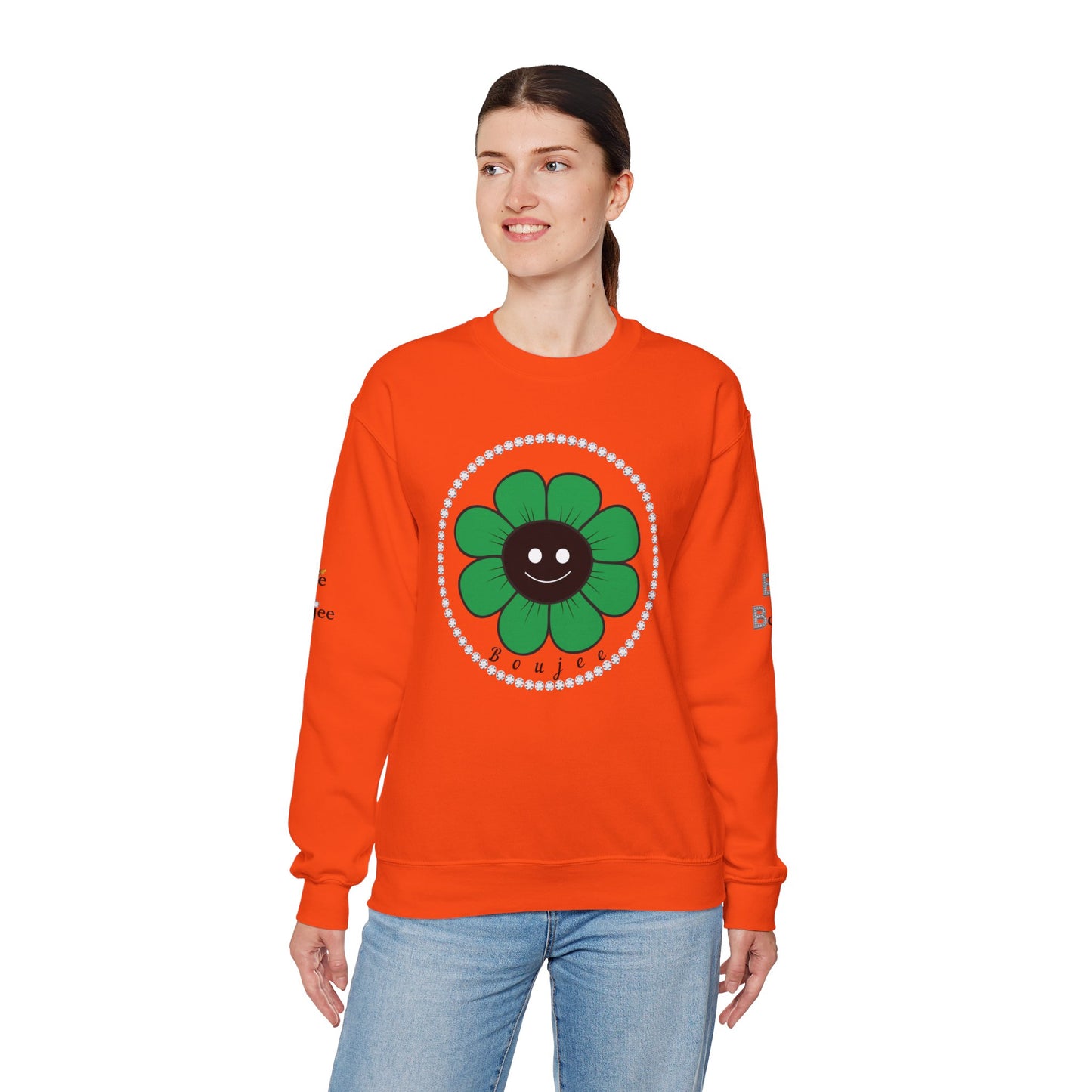 Boujee Flower Smiley Face Green Black - Heavy Blend™ Light Colors Crewneck Sweatshirt