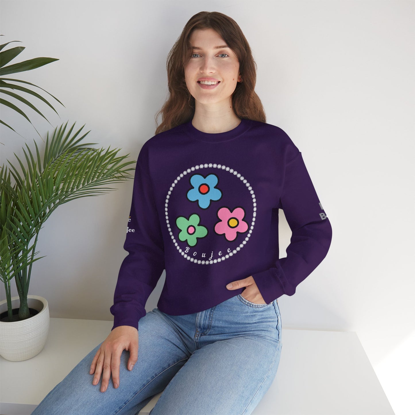 Boujee Mini Flowers Blue Green Pink - Heavy Blend™ Dark Colors Crewneck Sweatshirt