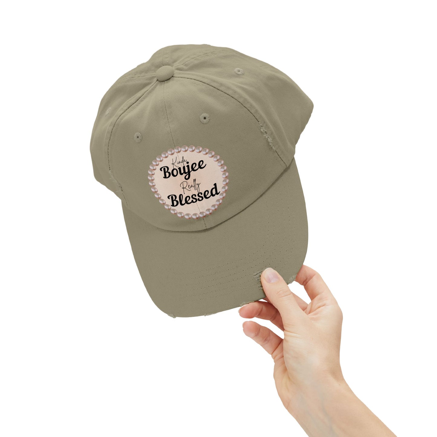 Kinda Boujee Really Blessed Distressed Pearl-Emblem Cap