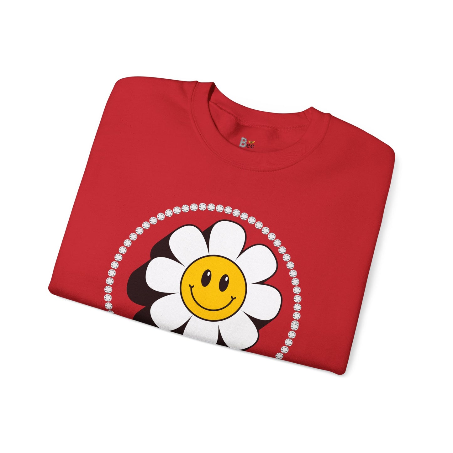 Boujee Flower Smiley Face White Gold - Heavy Blend™ Light Colors Crewneck Sweatshirt