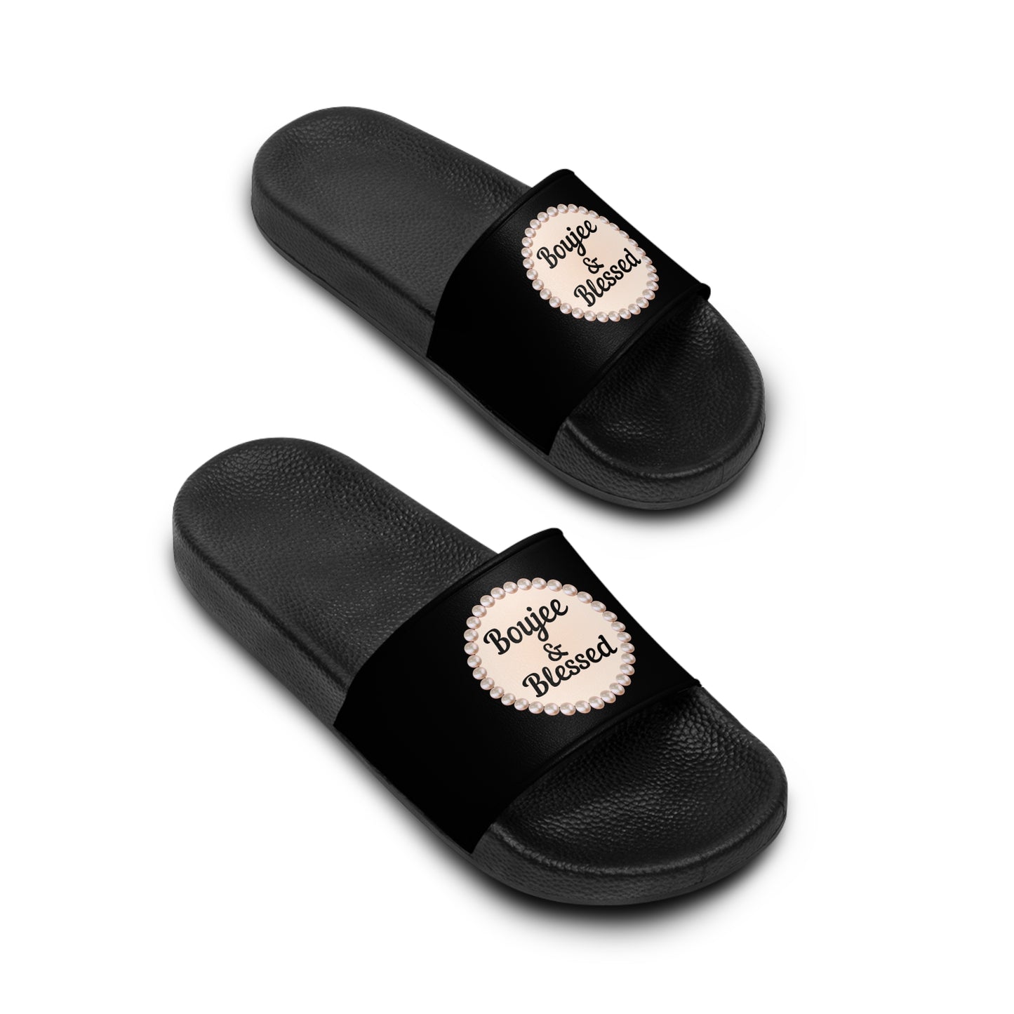 Boujee & Blessed Pearl-Emblem Women’s Slides Sandals