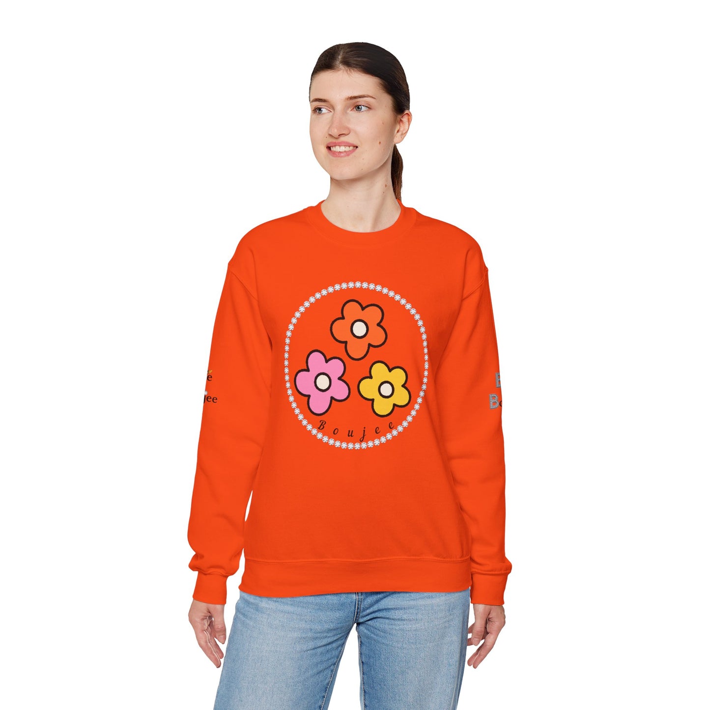 Boujee Mini Flowers Pink Orange Yellow - Heavy Blend™ Light Colors Crewneck Sweatshirt