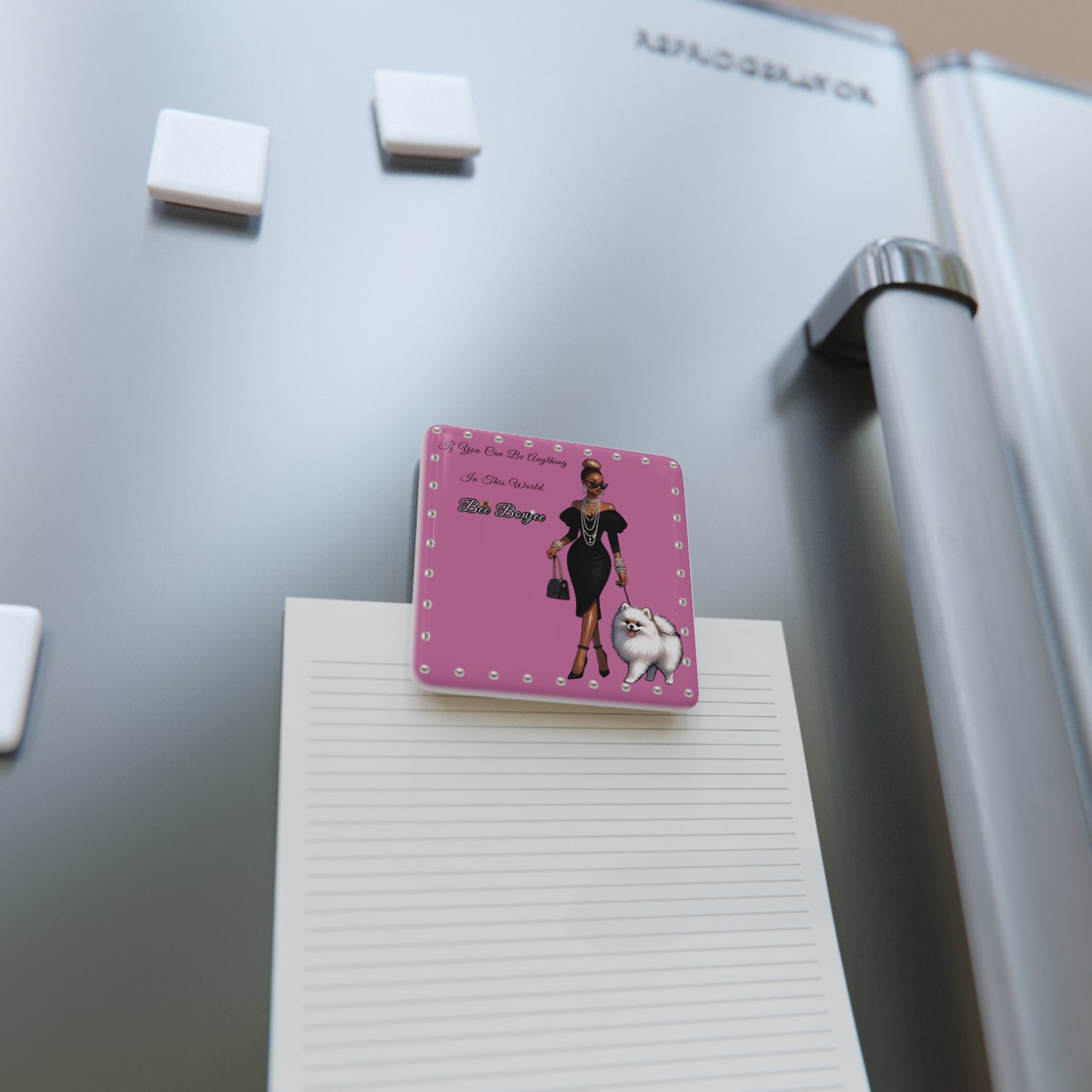 Bee Boujee in PEARLS - Porcelain Magnet, Square PINK