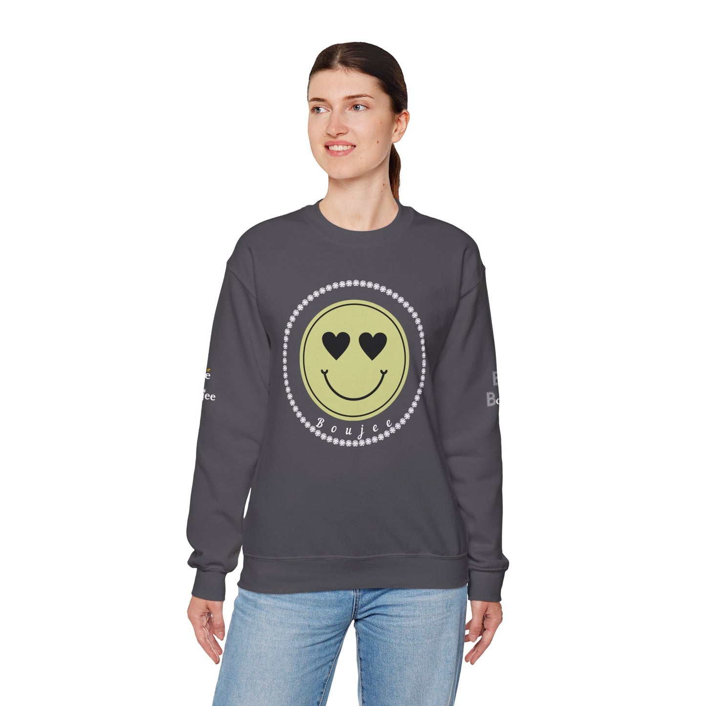 Boujee Smiley Face Beige Heart Eyes - Heavy Blend™ Dark Colors Crewneck Sweatshirt