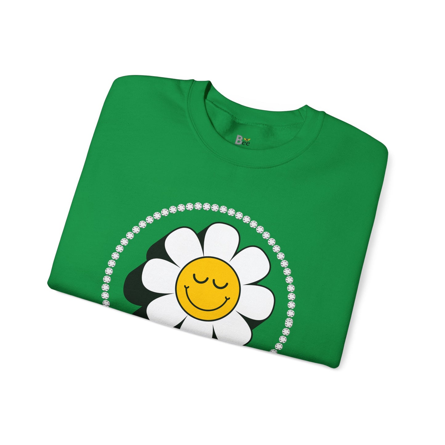 Boujee Flower Smiley Face Closed Eyes White Gold - Heavy Blend™ Light Colors Crewneck Sweatshirt