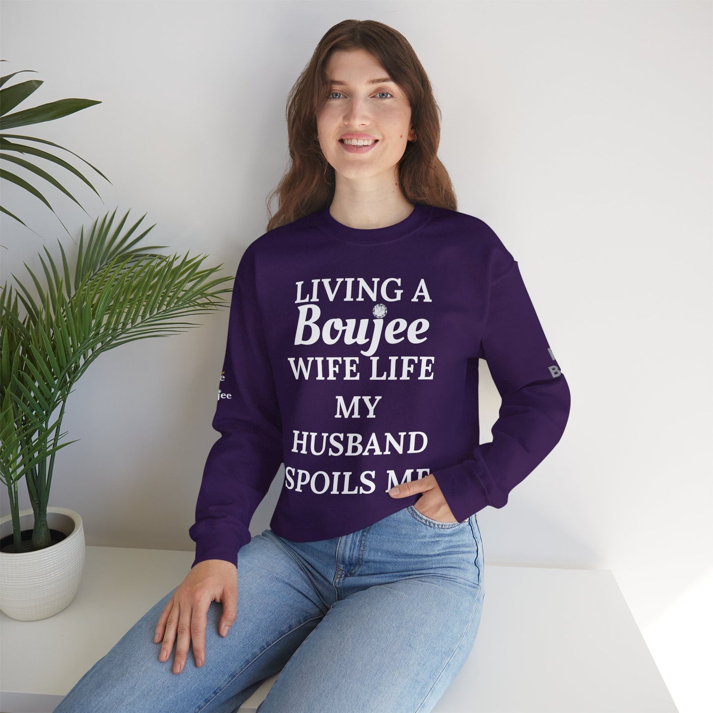 Living a Boujee Wife Life My Husband Spoils Me - Heavy Blend™ Dark Colors Crewneck Sweatshirt