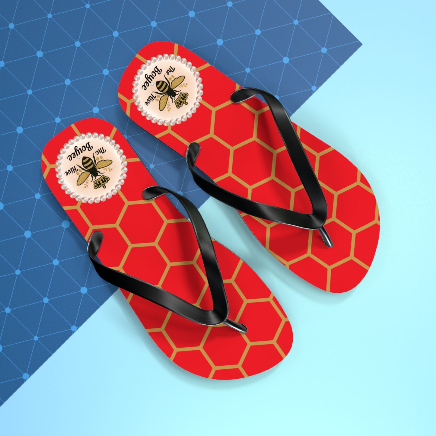 The Boujee Hive Flip Flops - RED Golden Honeycomb - LARGE