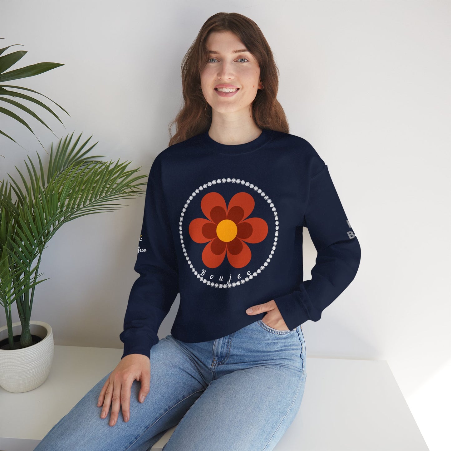 Boujee Flower Burnt Orange - Heavy Blend™ Dark Colors Crewneck Sweatshirt