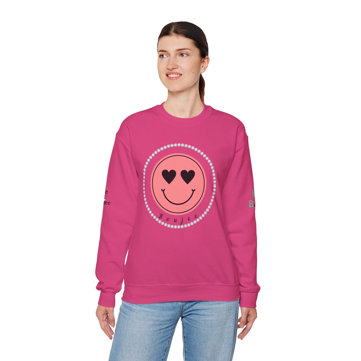 Boujee Smiley Face Pink Heart Eyes - Heavy Blend™ Light Colors Crewneck Sweatshirt