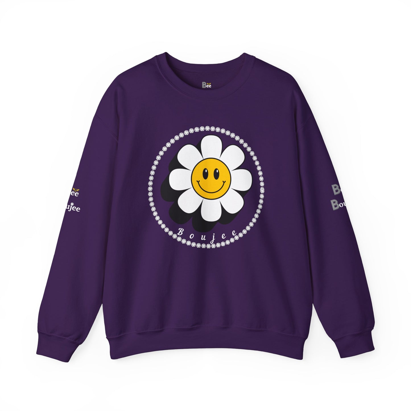 Boujee Flower Smiley Face White Gold - Heavy Blend™ Dark Colors Crewneck Sweatshirt