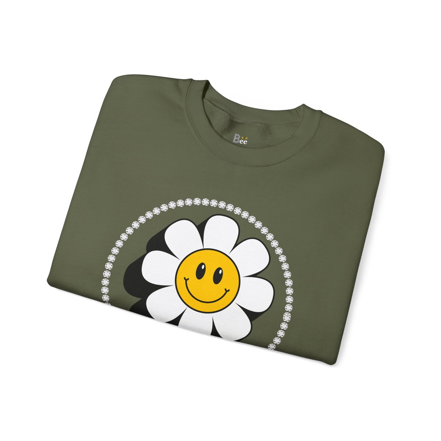 Boujee Flower Smiley Face White Gold - Heavy Blend™ Dark Colors Crewneck Sweatshirt