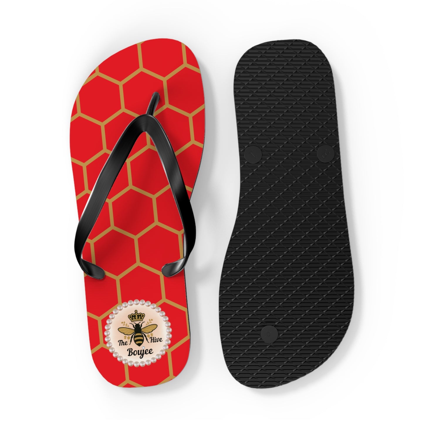 The Boujee Hive Flip Flops - RED Golden Honeycomb - EXTRA LARGE