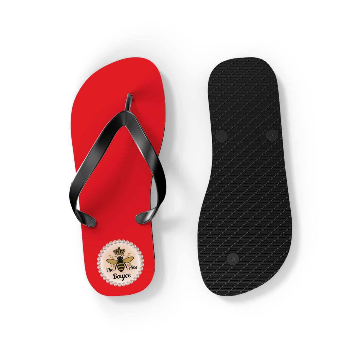 The Boujee Hive Crowned-Bee RED Flip-Flops - SMALL