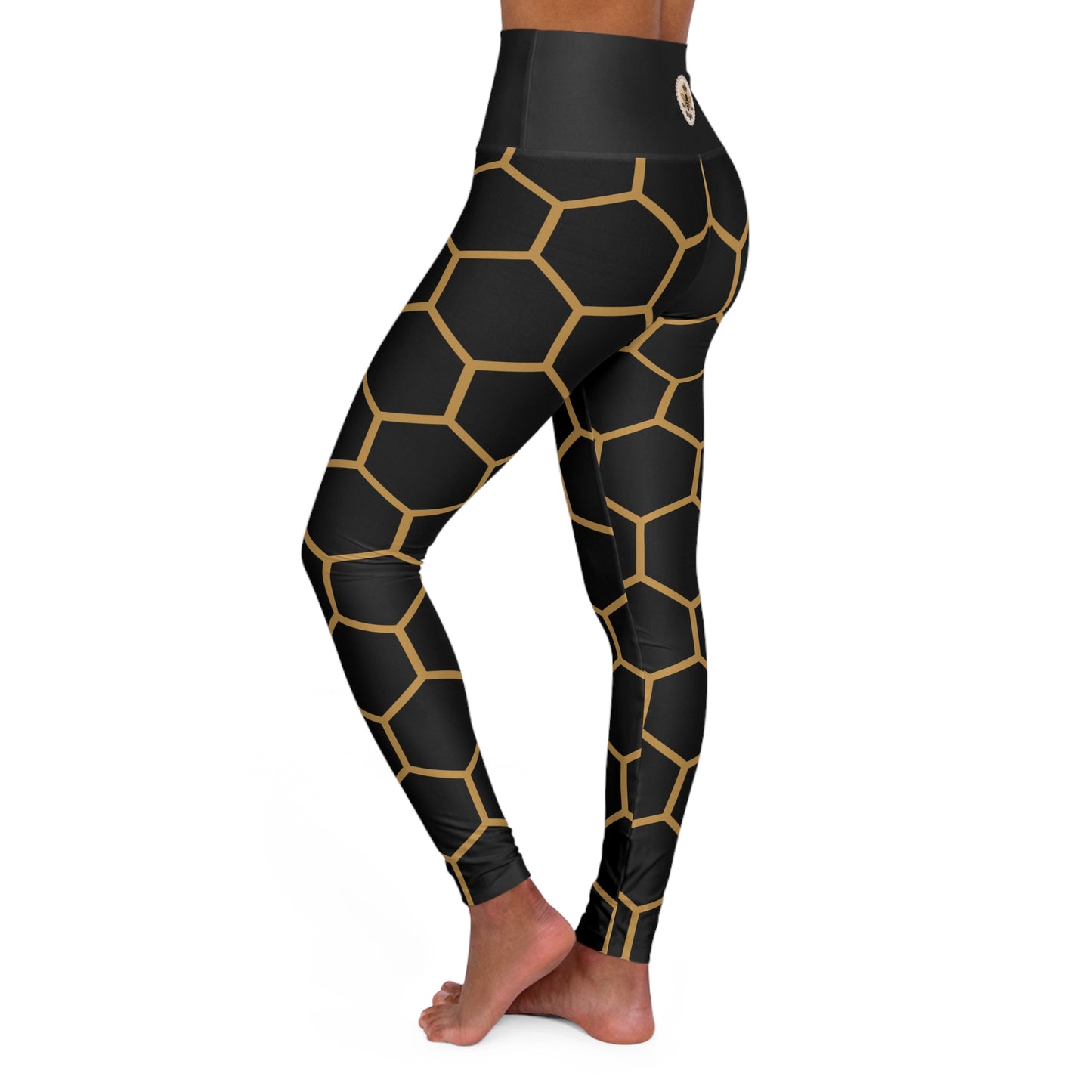 "The Boujee Hive" Stylish High Waisted Yoga Leggings with Honeycomb Print - MEDIUM