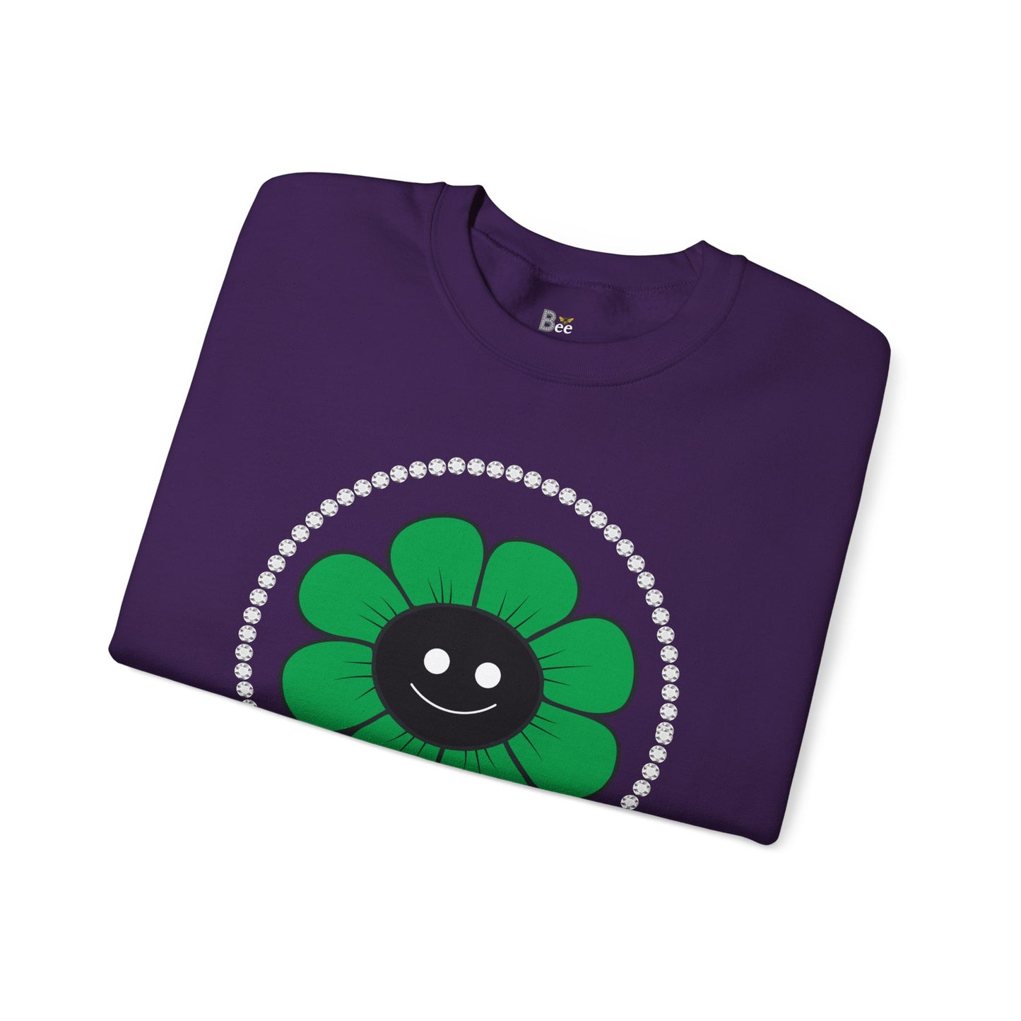 Boujee Flower Smiley Face Green Black - Heavy Blend™ Dark Colors Crewneck Sweatshirt